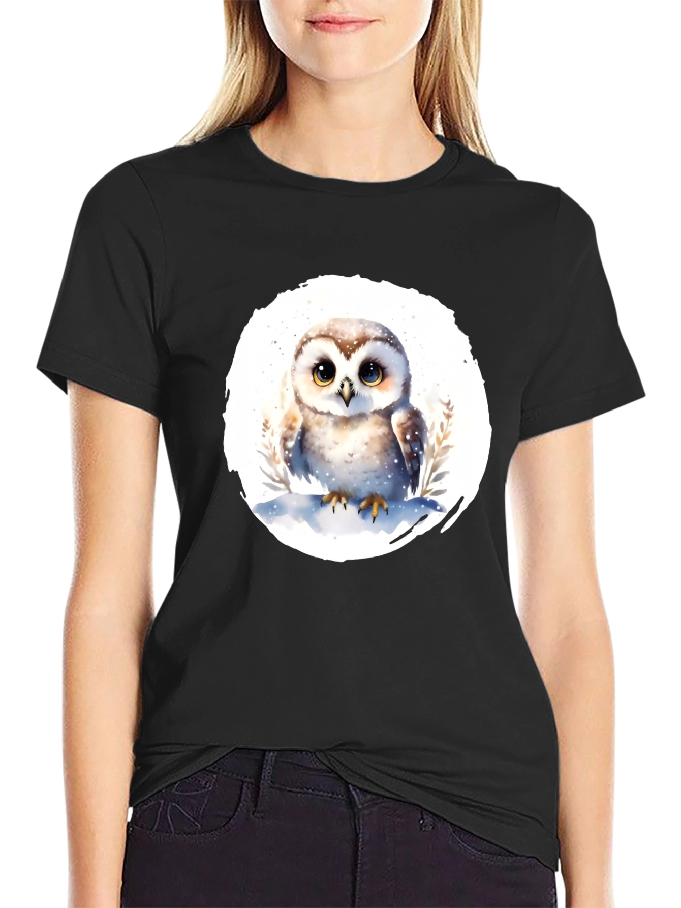 Cute Owl Graphic T-Shirt - Mens Black Tee