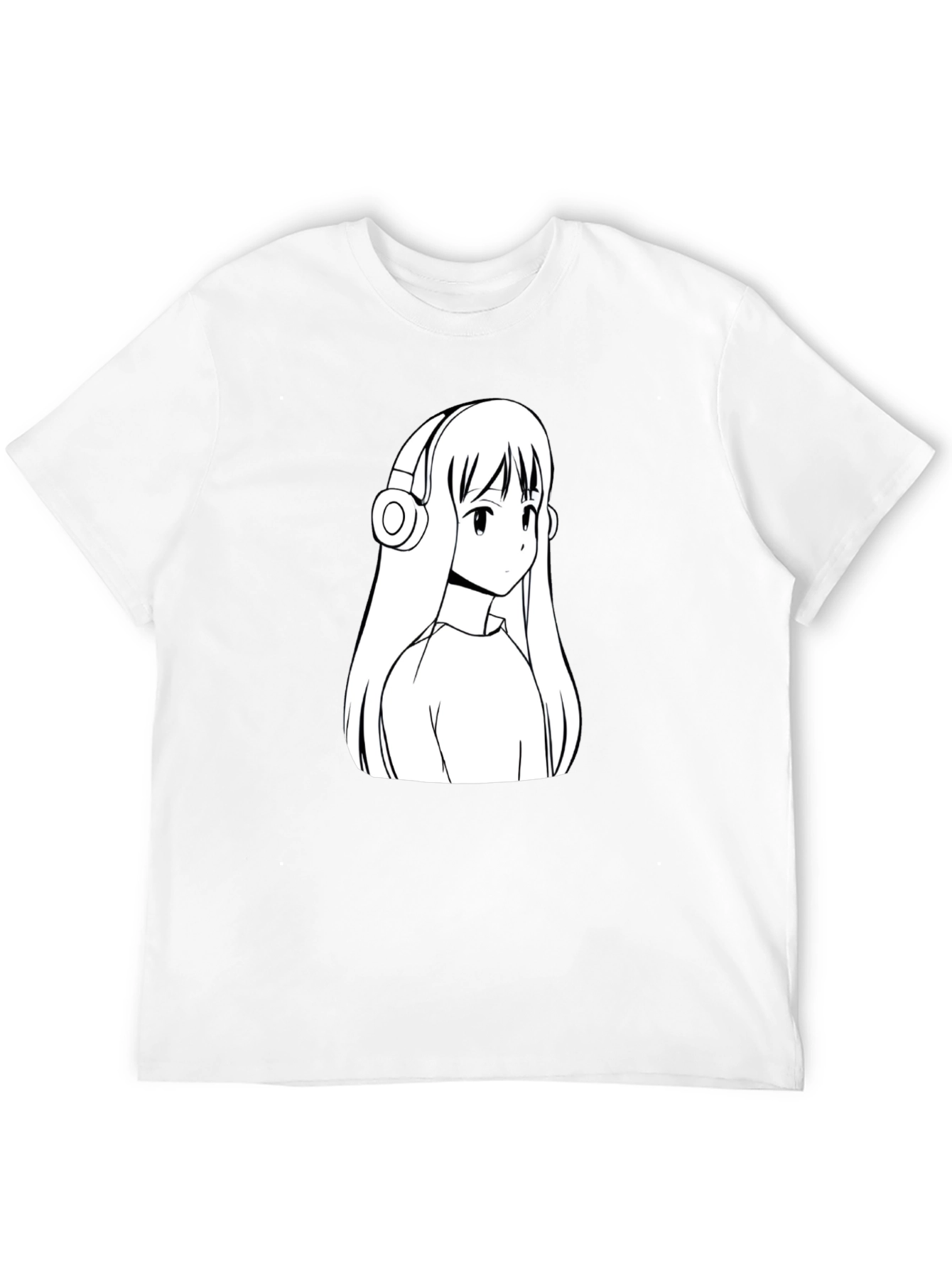 Anime Girl Headphones Graphic Black T-Shirt