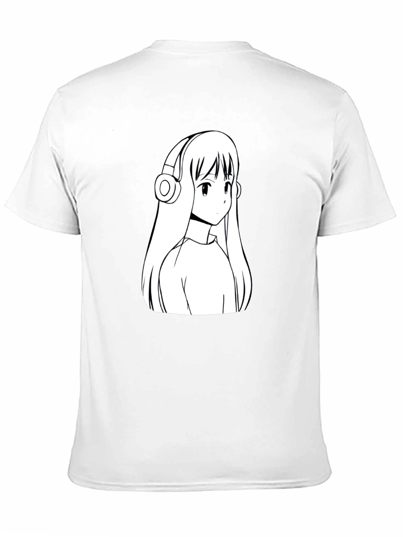 Anime Girl Headphones Graphic Black T-Shirt