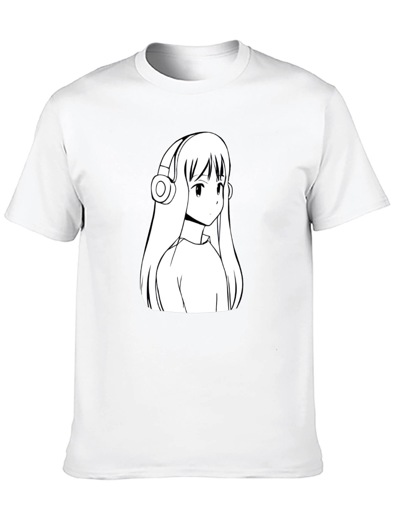 Anime Girl Headphones Graphic Black T-Shirt