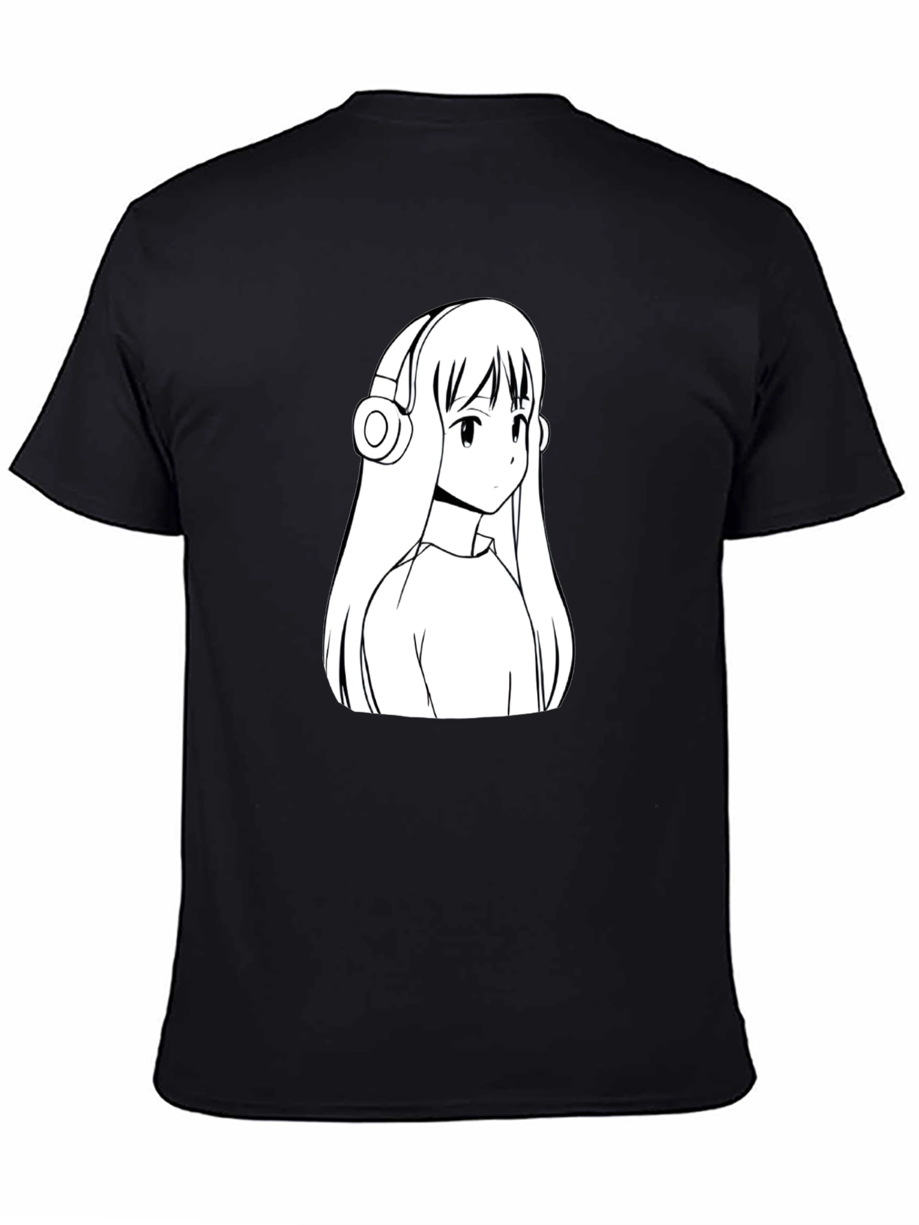 Anime Girl Headphones Graphic Black T-Shirt