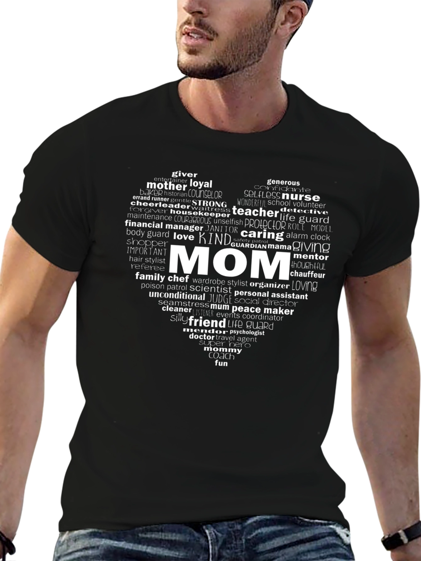 Mom Heart Word Art Graphic Tee - Black