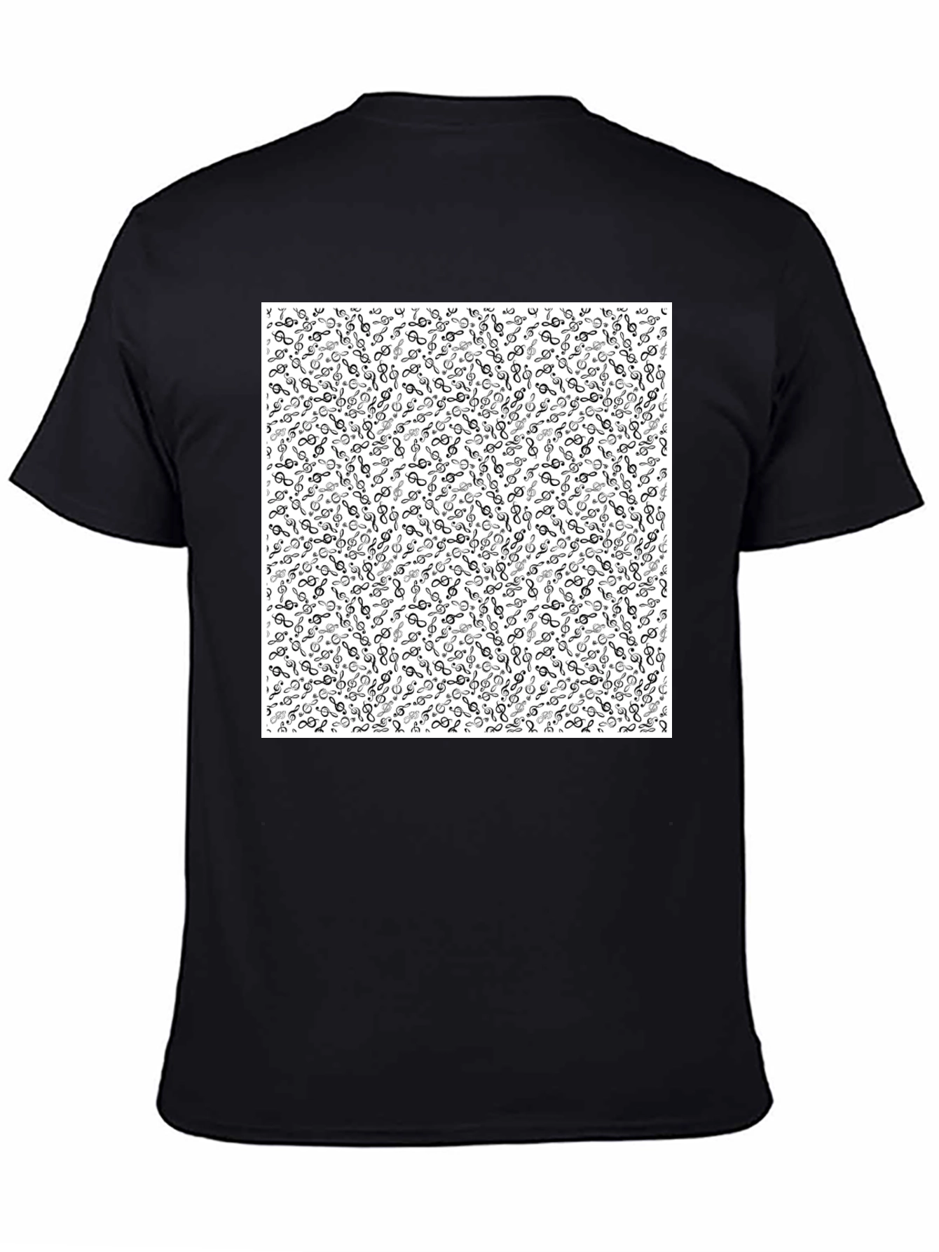 Music Note Patterned Black Tee