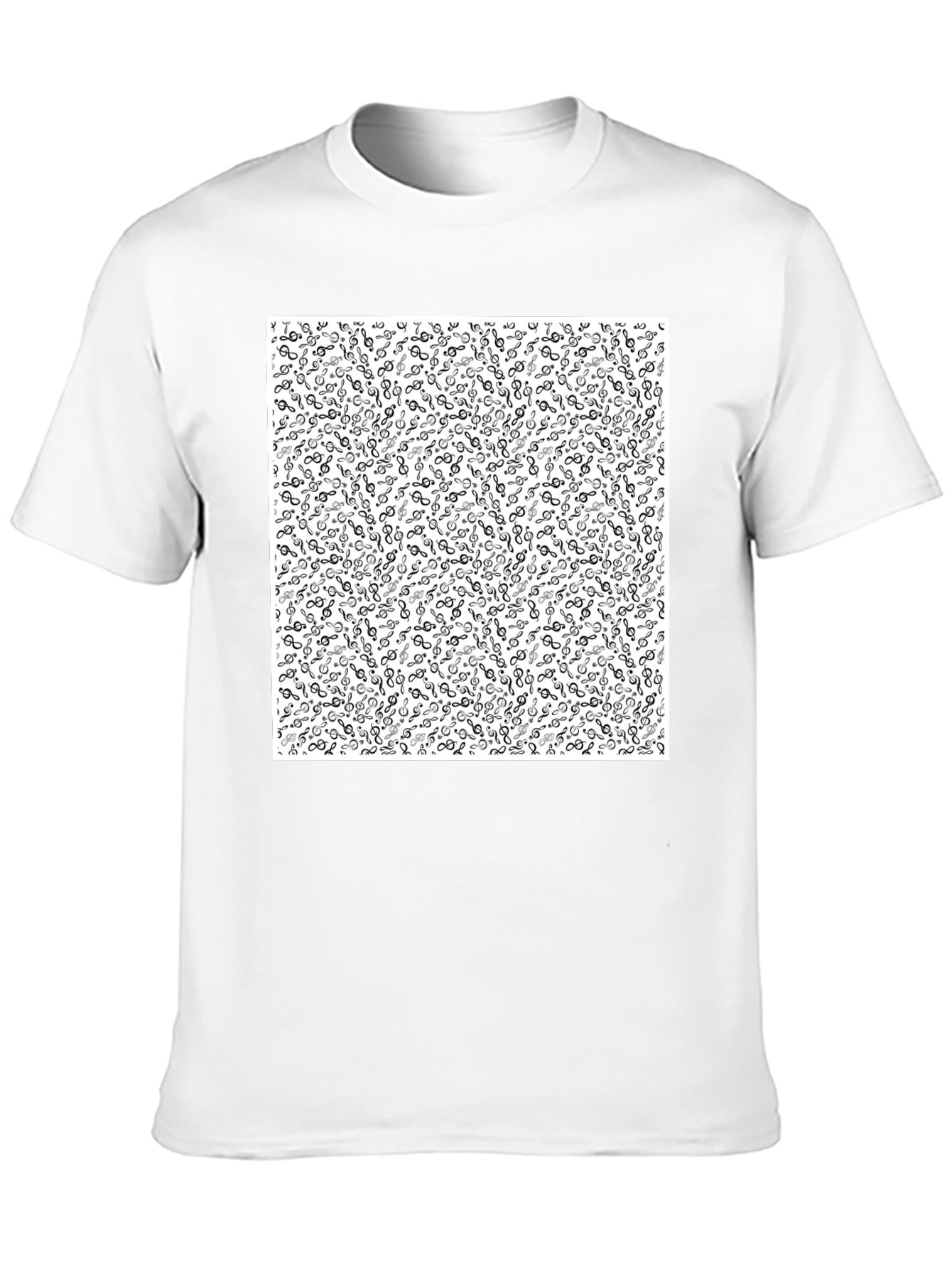 Music Note Patterned Black Tee
