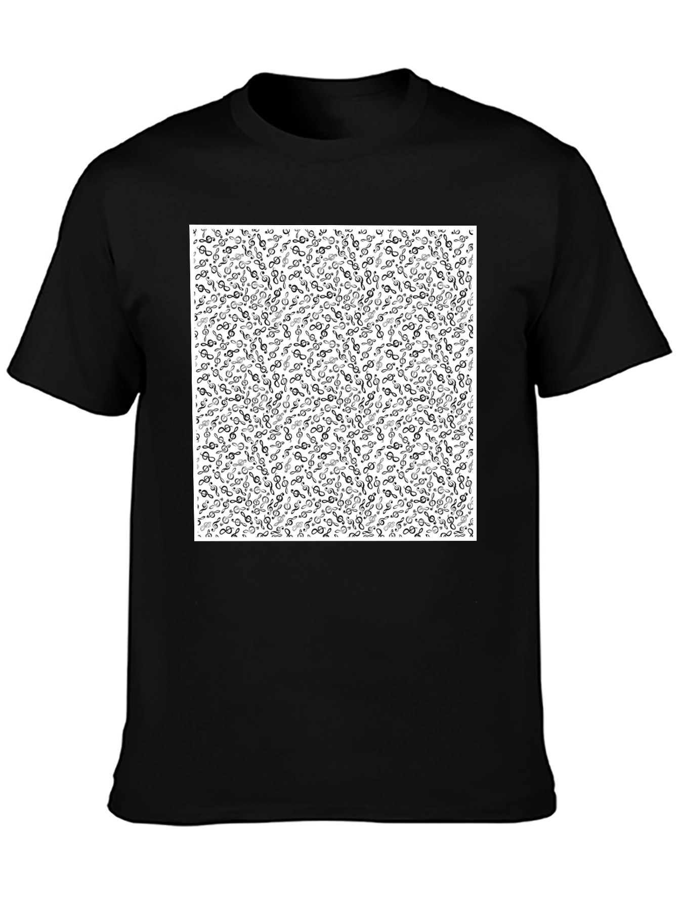 Music Note Patterned Black Tee
