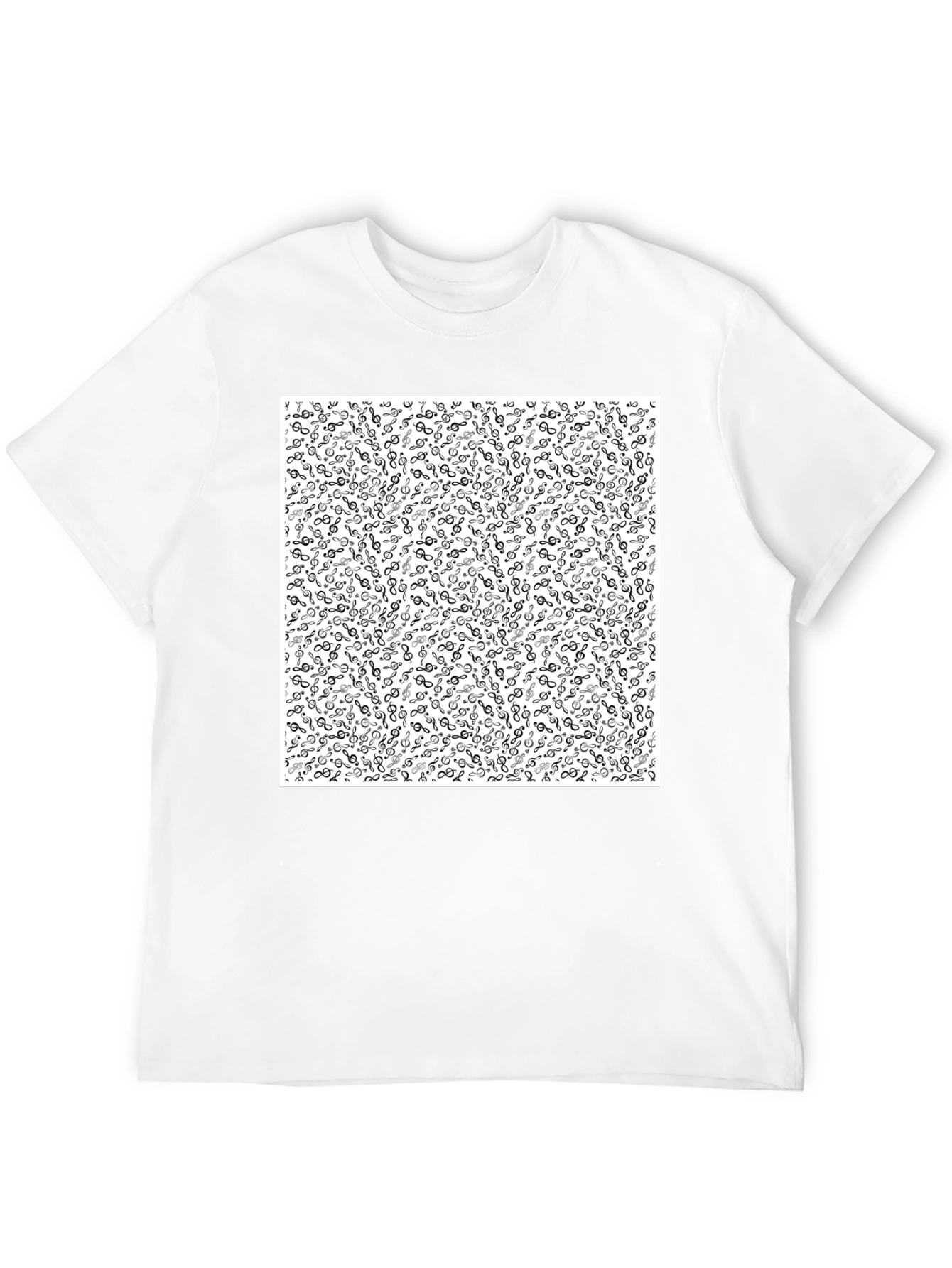 Music Note Patterned Black Tee