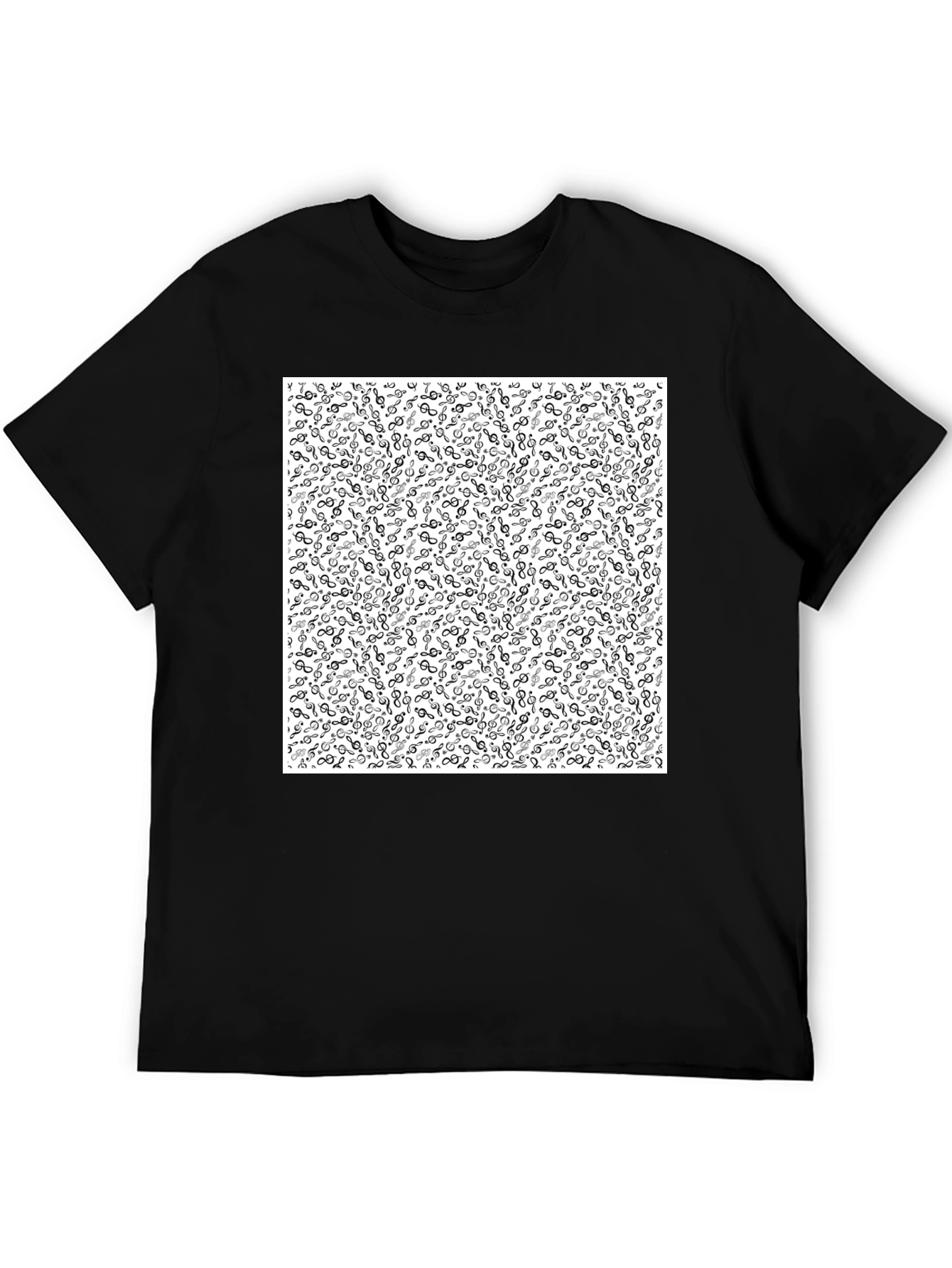 Music Note Patterned Black Tee