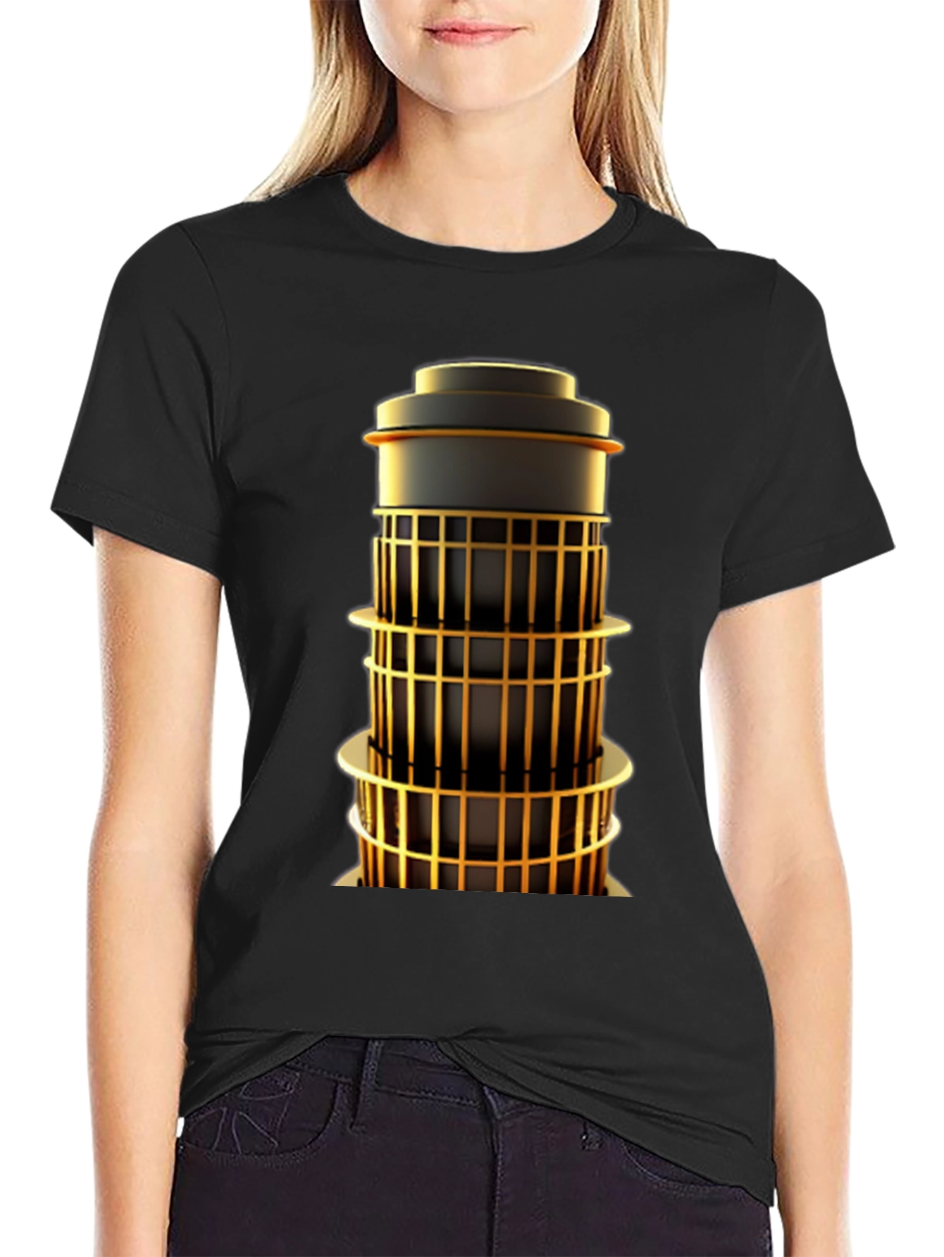 Geometric Tower Graphic Tee - Modern Art Shirt