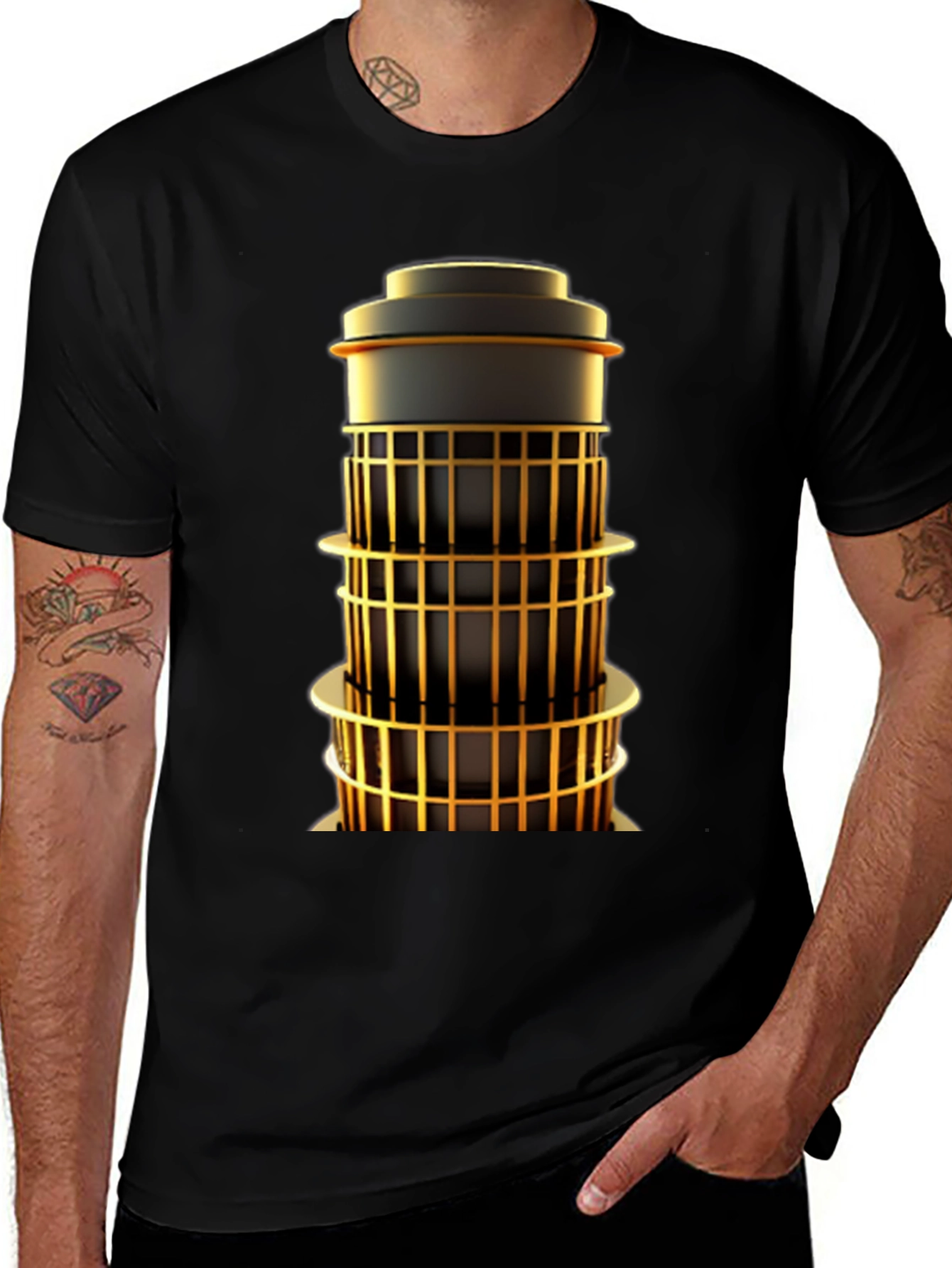 Geometric Tower Graphic Tee - Modern Art Shirt