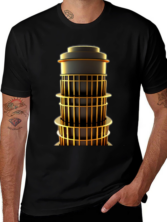 Geometric Tower Graphic Tee - Modern Art Shirt