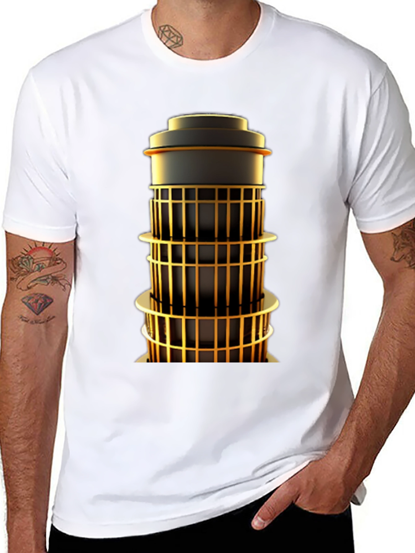 Geometric Tower Graphic Tee - Modern Art Shirt