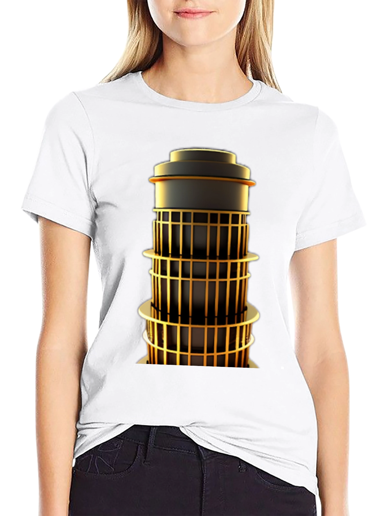 Geometric Tower Graphic Tee - Modern Art Shirt