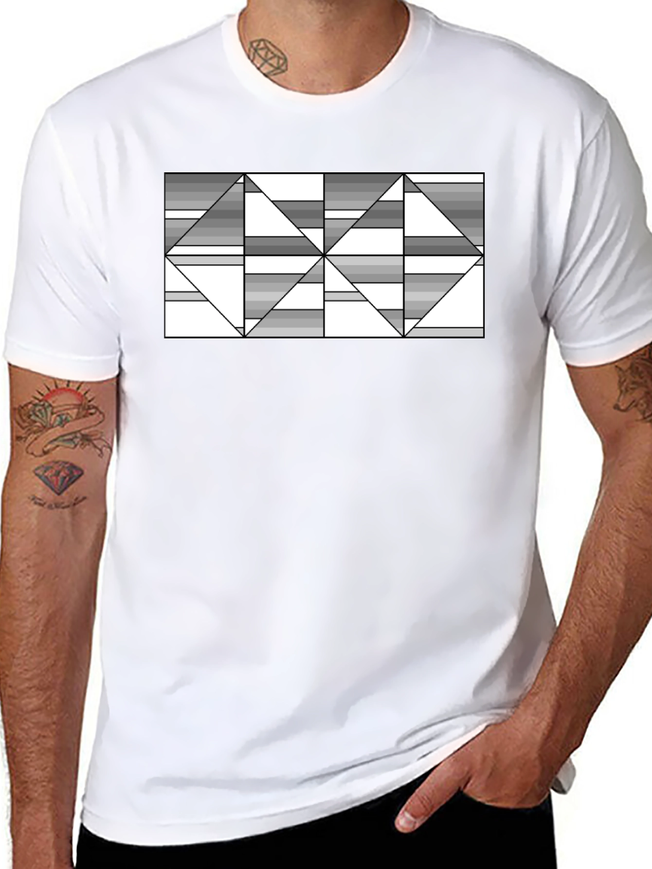 Abstract Geometric Triangle T-Shirt - Black