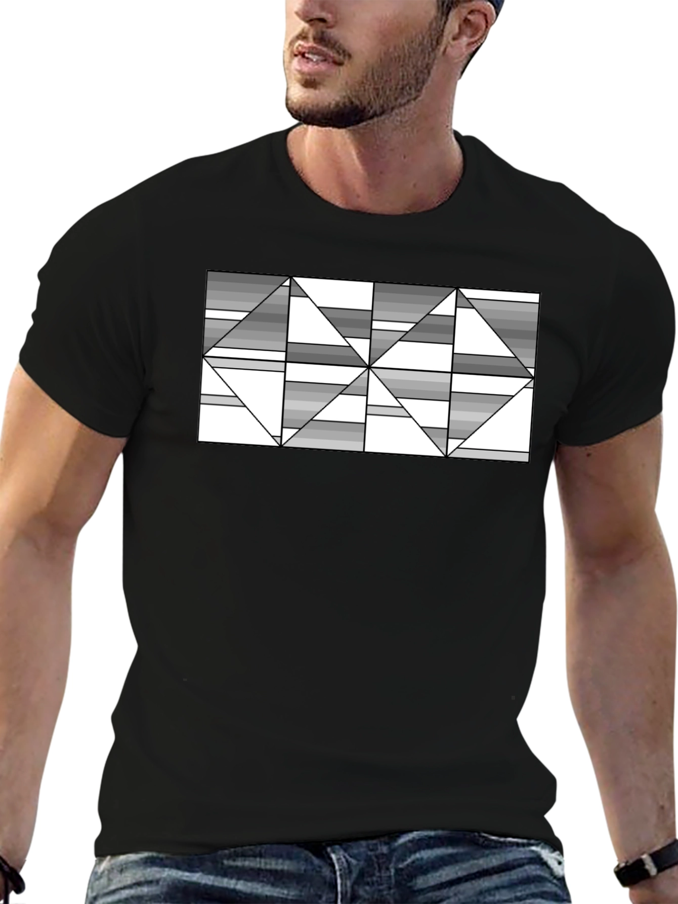 Abstract Geometric Triangle T-Shirt - Black