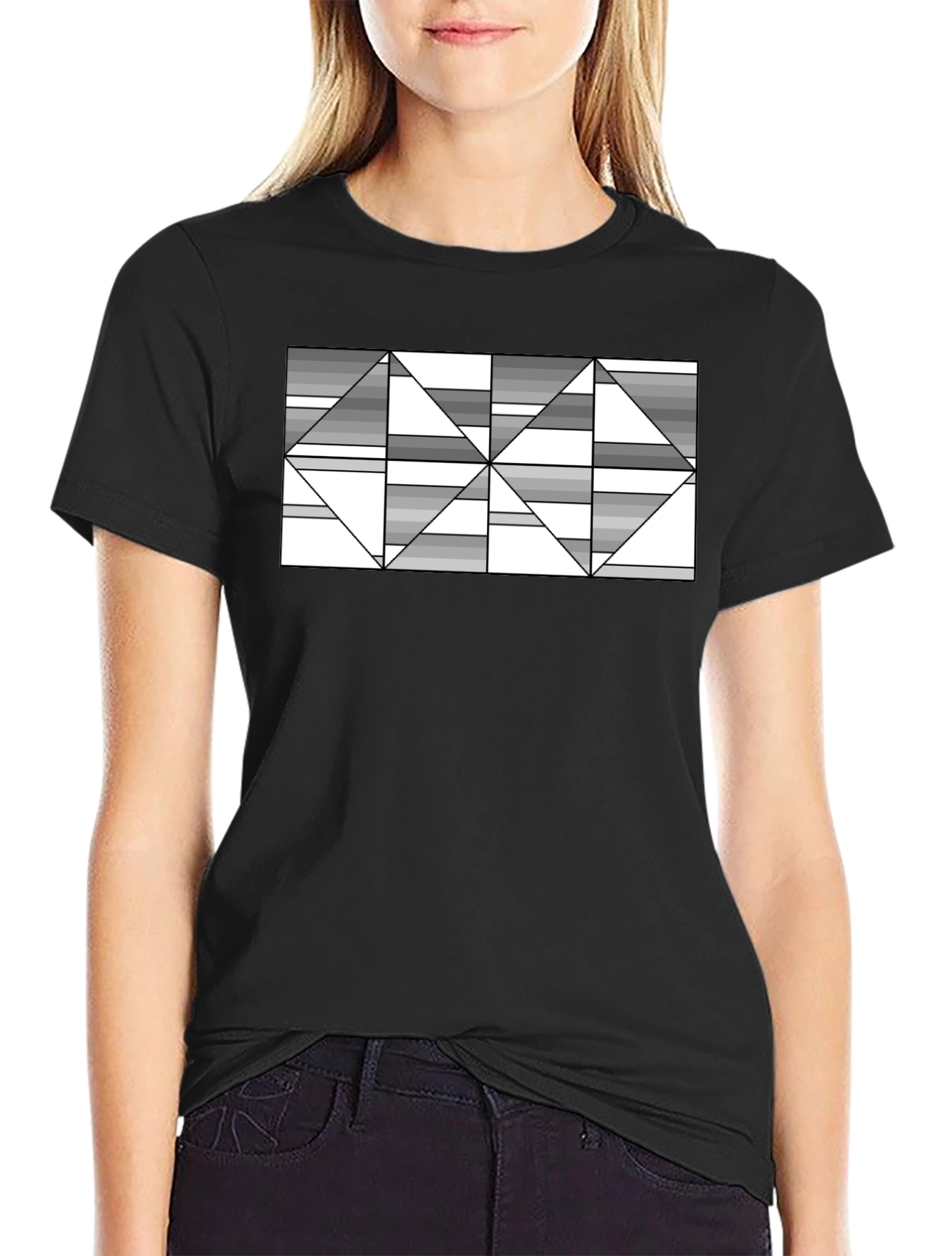 Abstract Geometric Triangle T-Shirt - Black