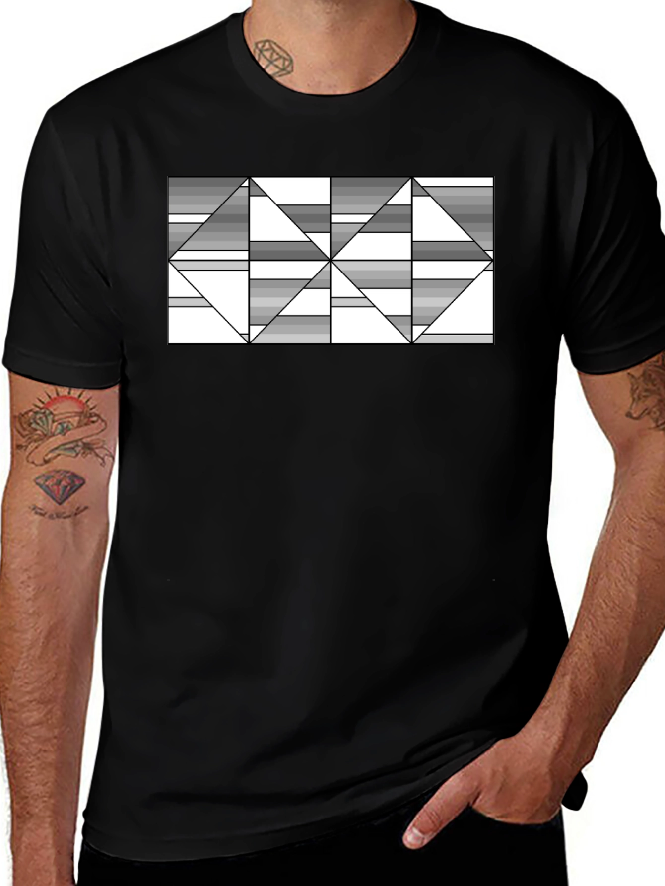 Abstract Geometric Triangle T-Shirt - Black