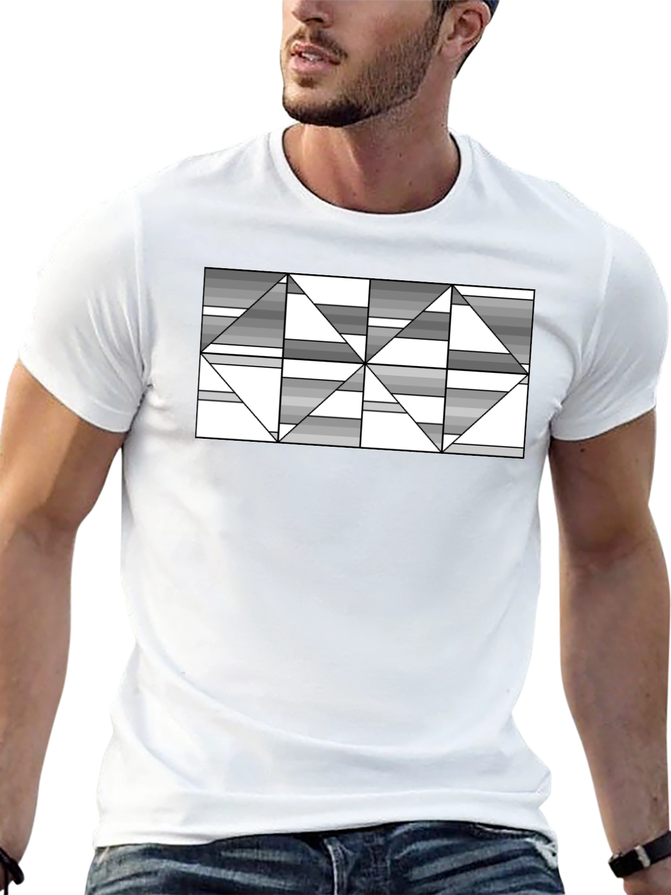 Abstract Geometric Triangle T-Shirt - Black