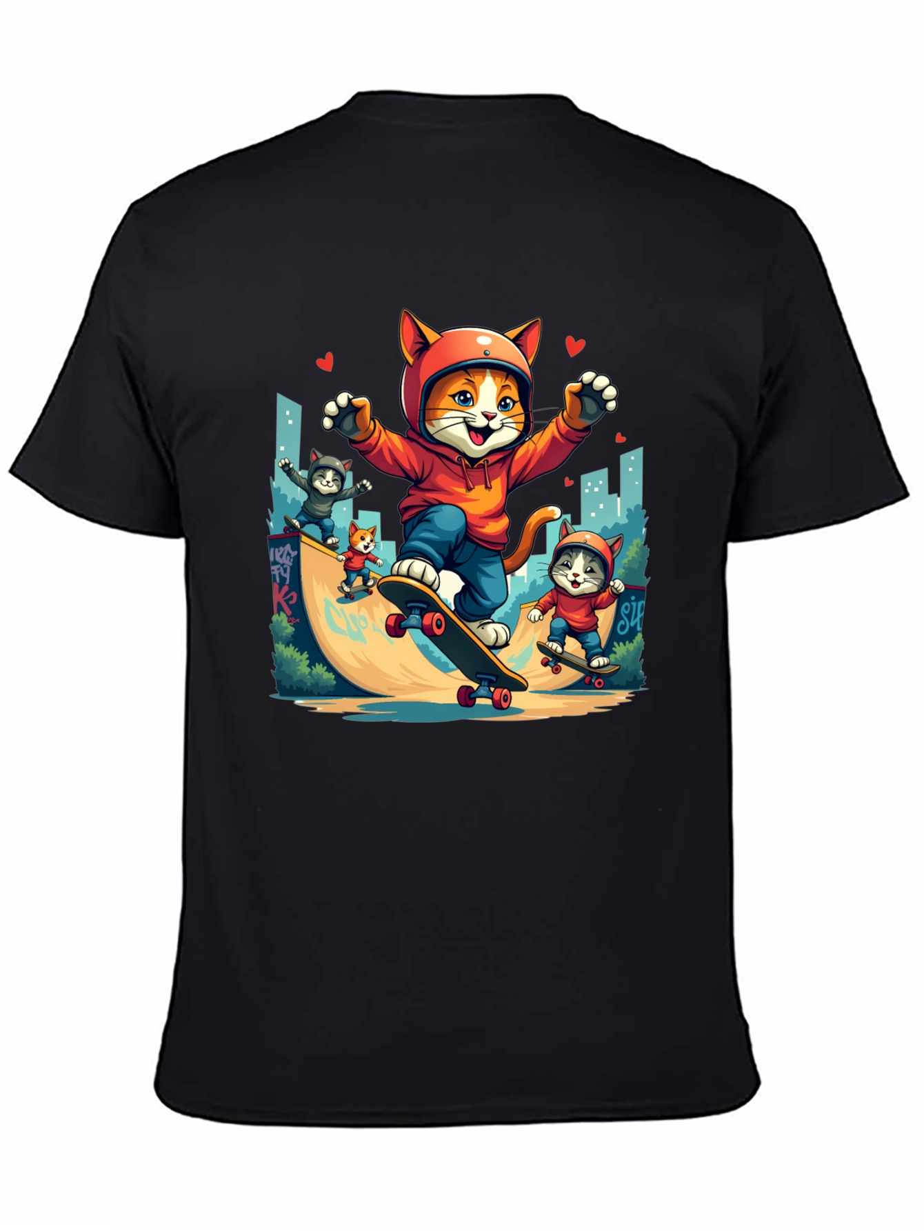 Skateboarding Cats Graphic Tee