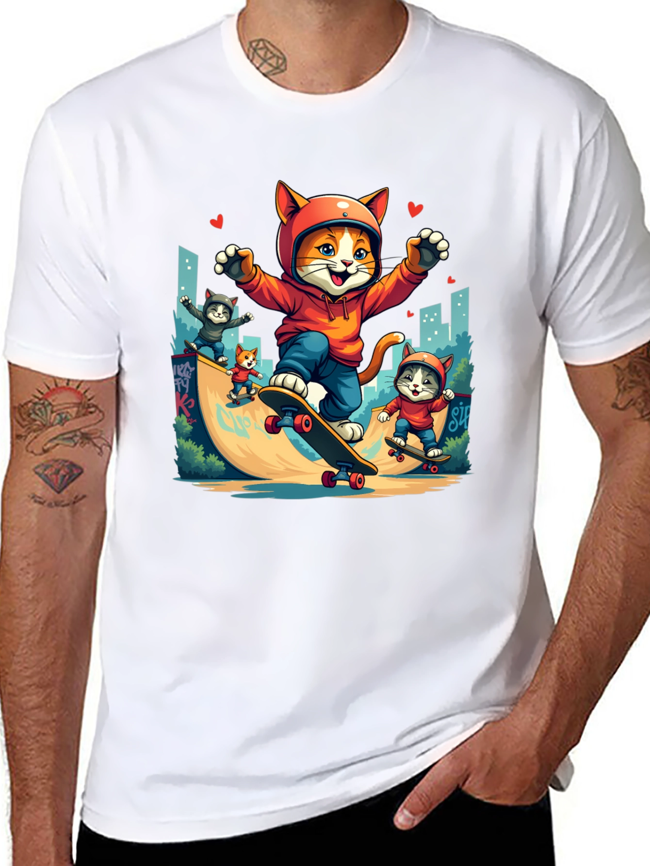 Skateboarding Cats Graphic Tee
