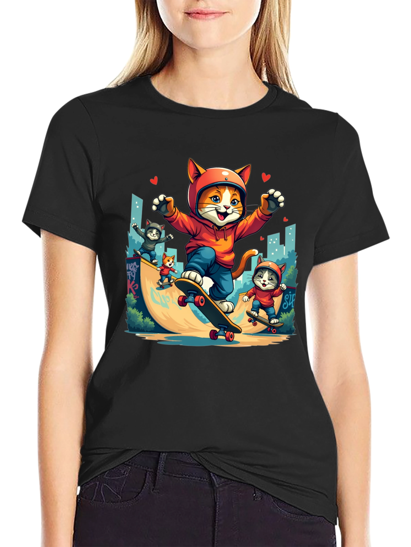 Skateboarding Cats Graphic Tee