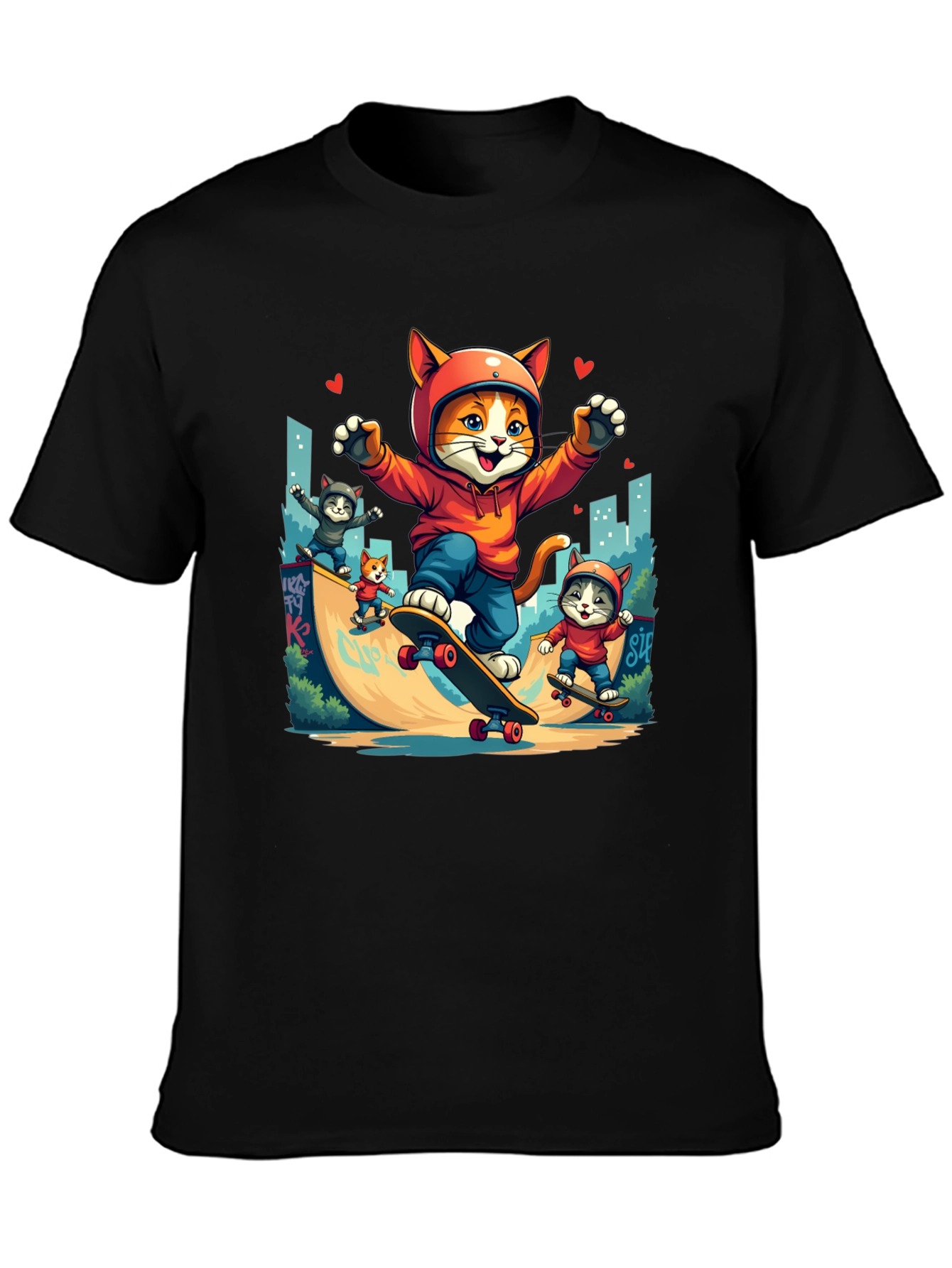 Skateboarding Cats Graphic Tee