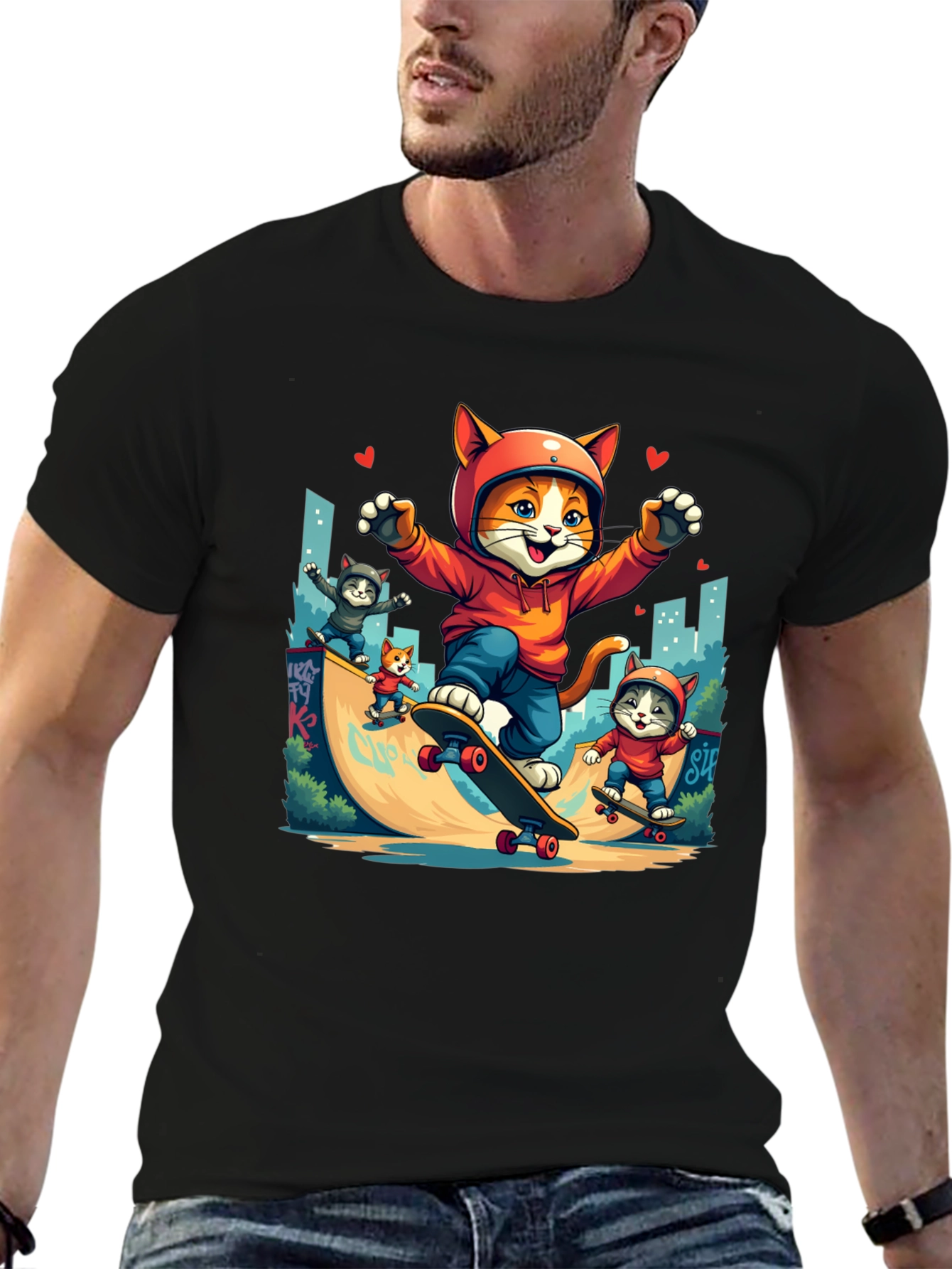 Skateboarding Cats Graphic Tee
