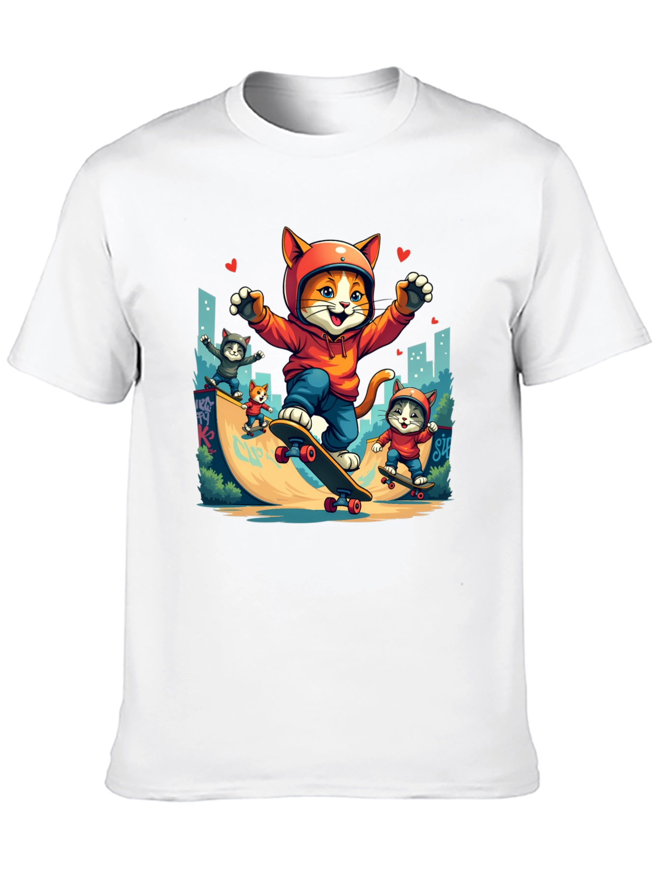 Skateboarding Cats Graphic Tee