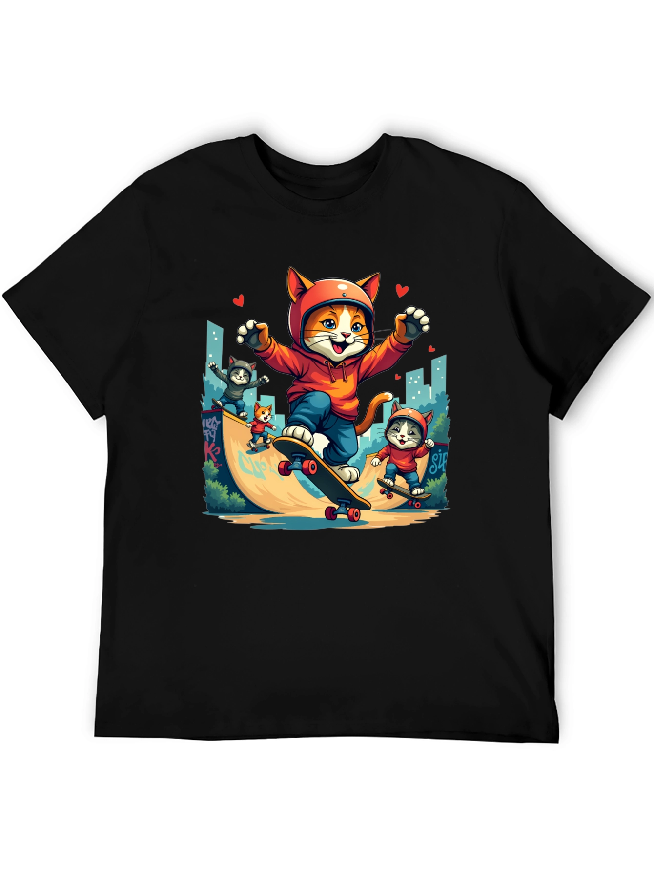 Skateboarding Cats Graphic Tee