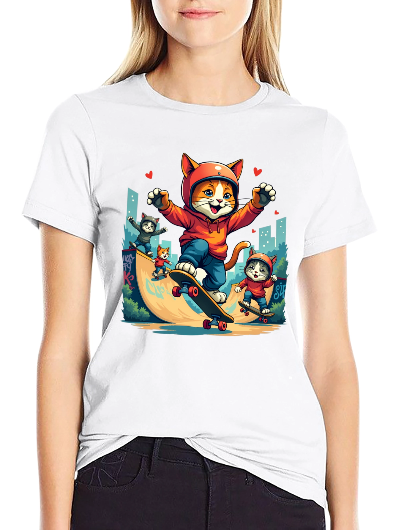 Skateboarding Cats Graphic Tee