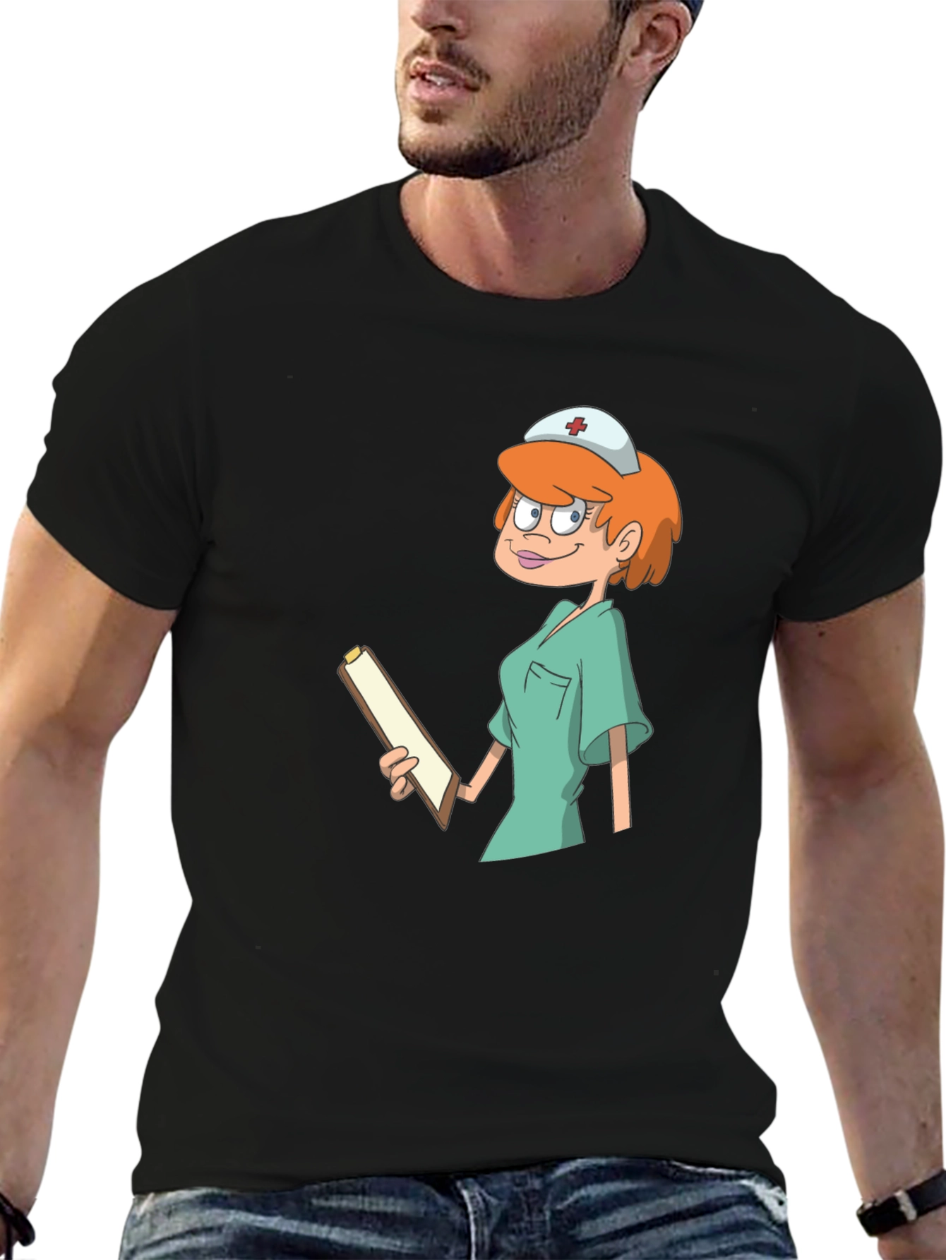 Cartoon Nurse Graphic Tee - Unisex Cotton T-Shirt