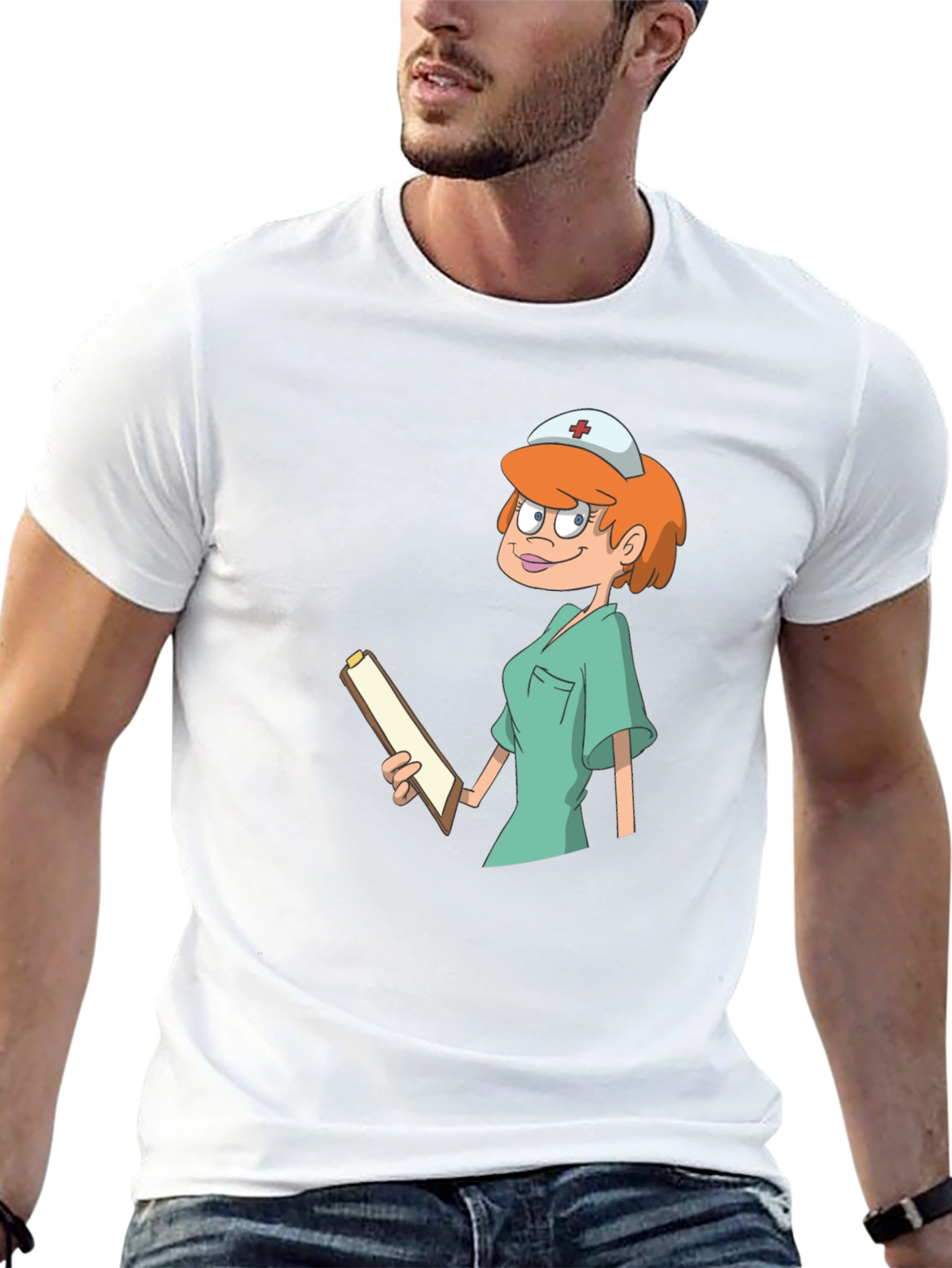 Cartoon Nurse Graphic Tee - Unisex Cotton T-Shirt