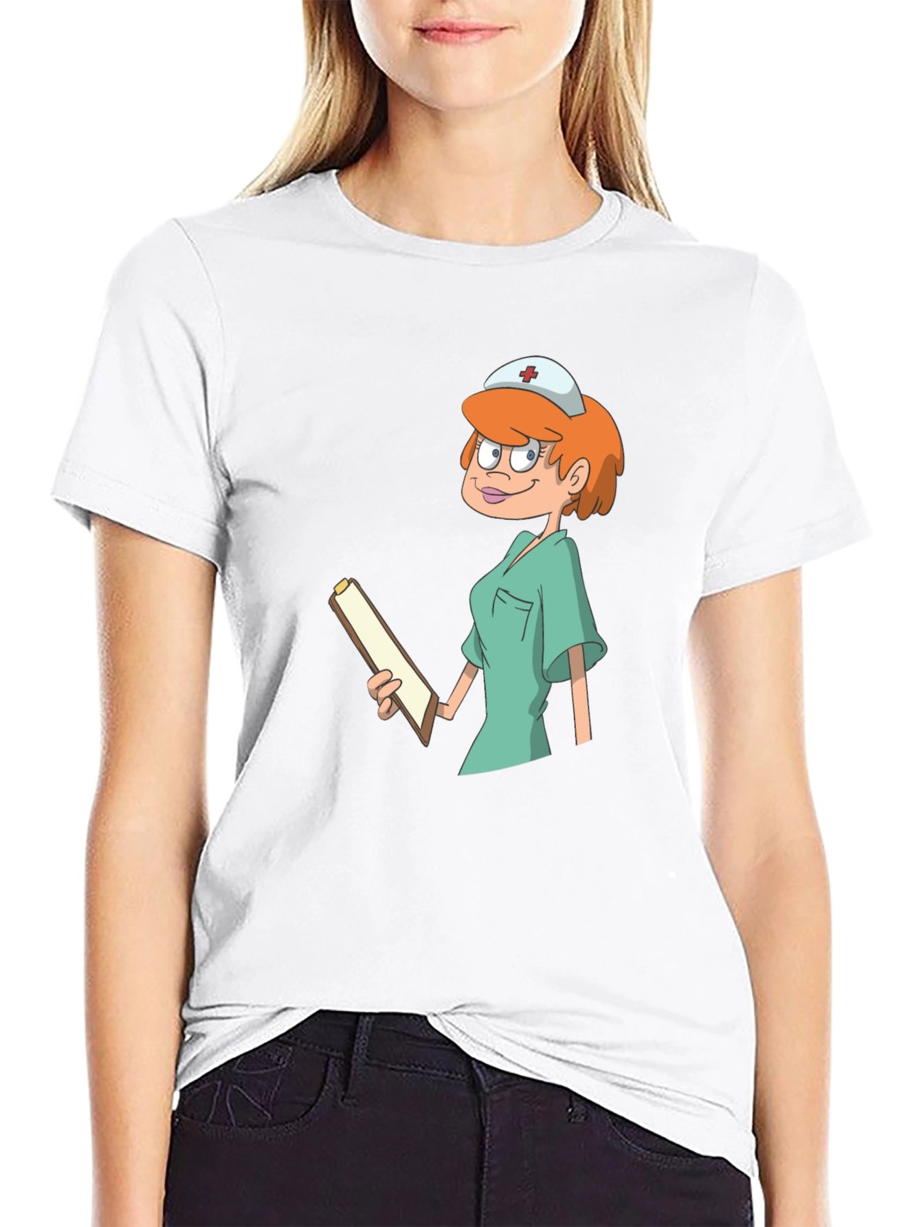 Cartoon Nurse Graphic Tee - Unisex Cotton T-Shirt