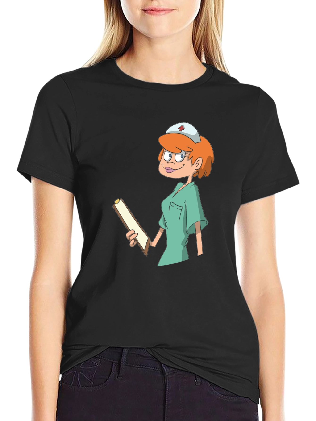 Cartoon Nurse Graphic Tee - Unisex Cotton T-Shirt