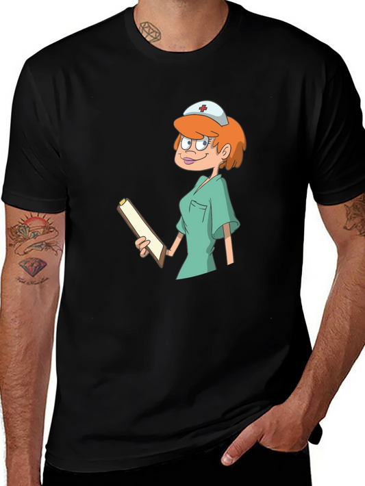 Cartoon Nurse Graphic Tee - Unisex Cotton T-Shirt