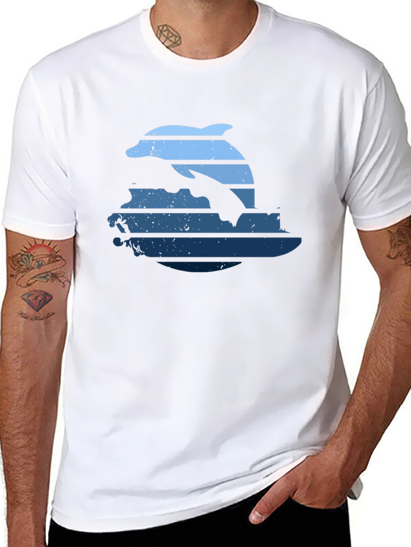 Retro Dolphin Horizon Graphic T-Shirt