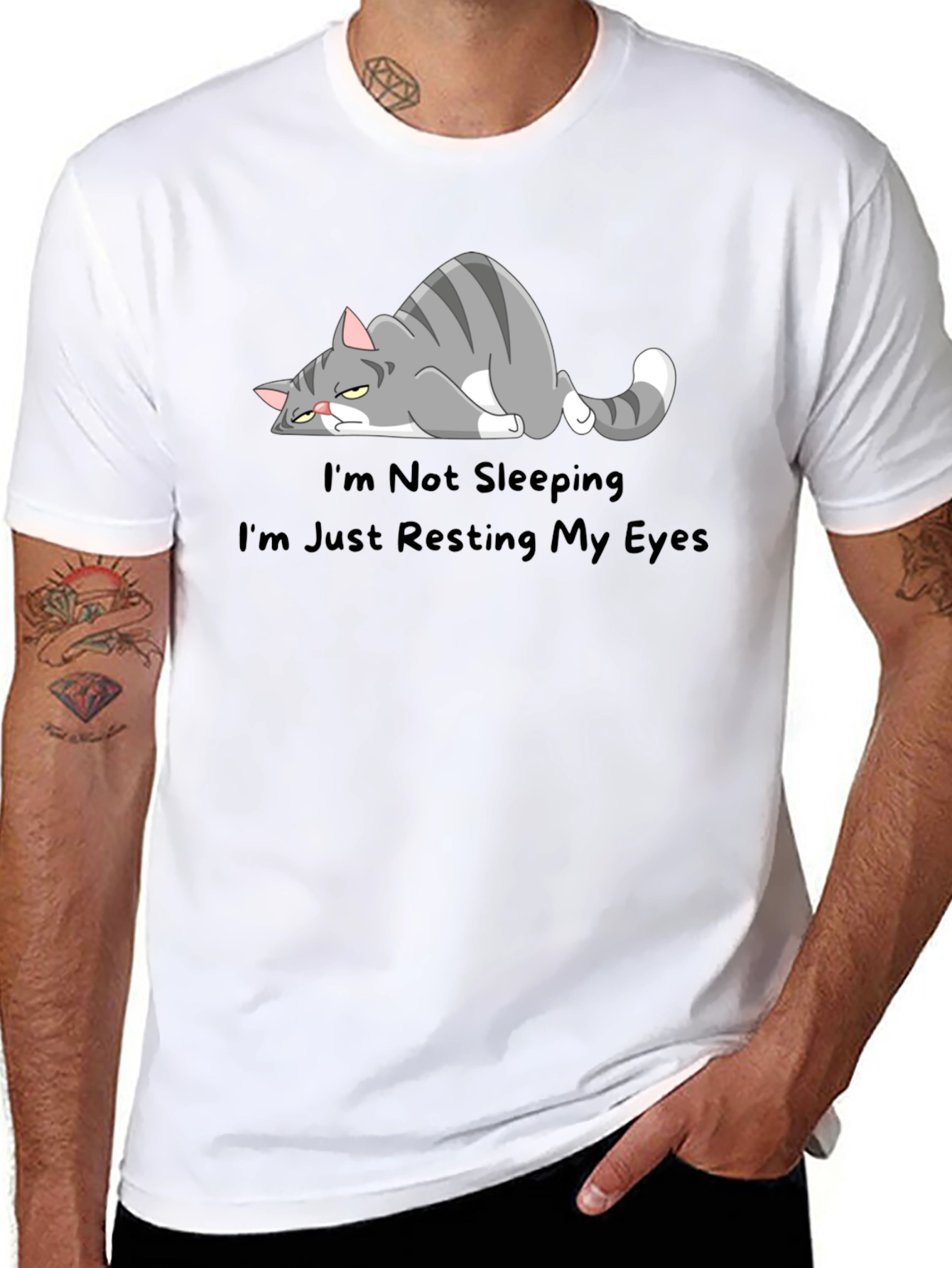 Funny Cat Resting Eyes Graphic T-Shirt