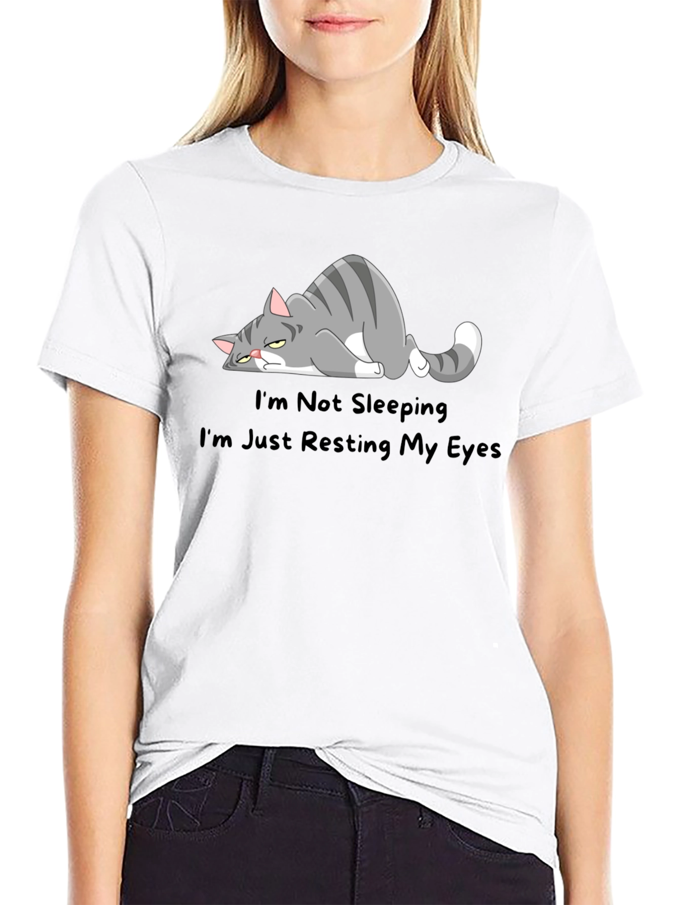 Funny Cat Resting Eyes Graphic T-Shirt