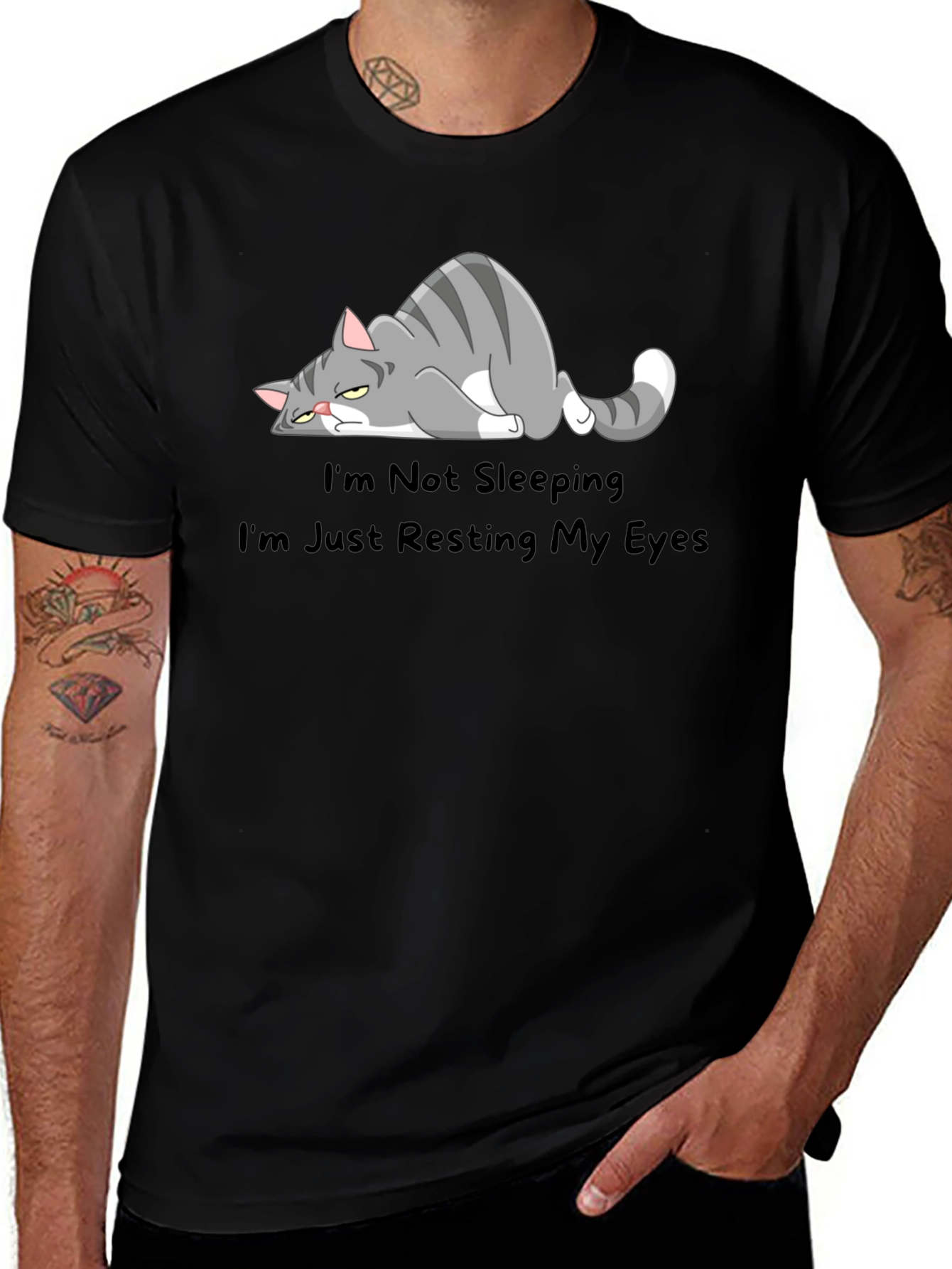 Funny Cat Resting Eyes Graphic T-Shirt