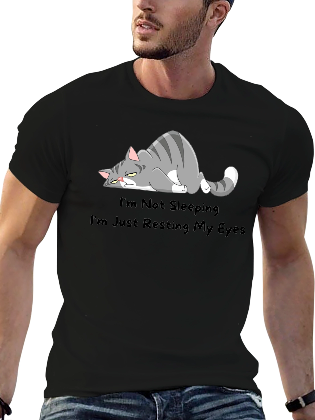 Funny Cat Resting Eyes Graphic T-Shirt