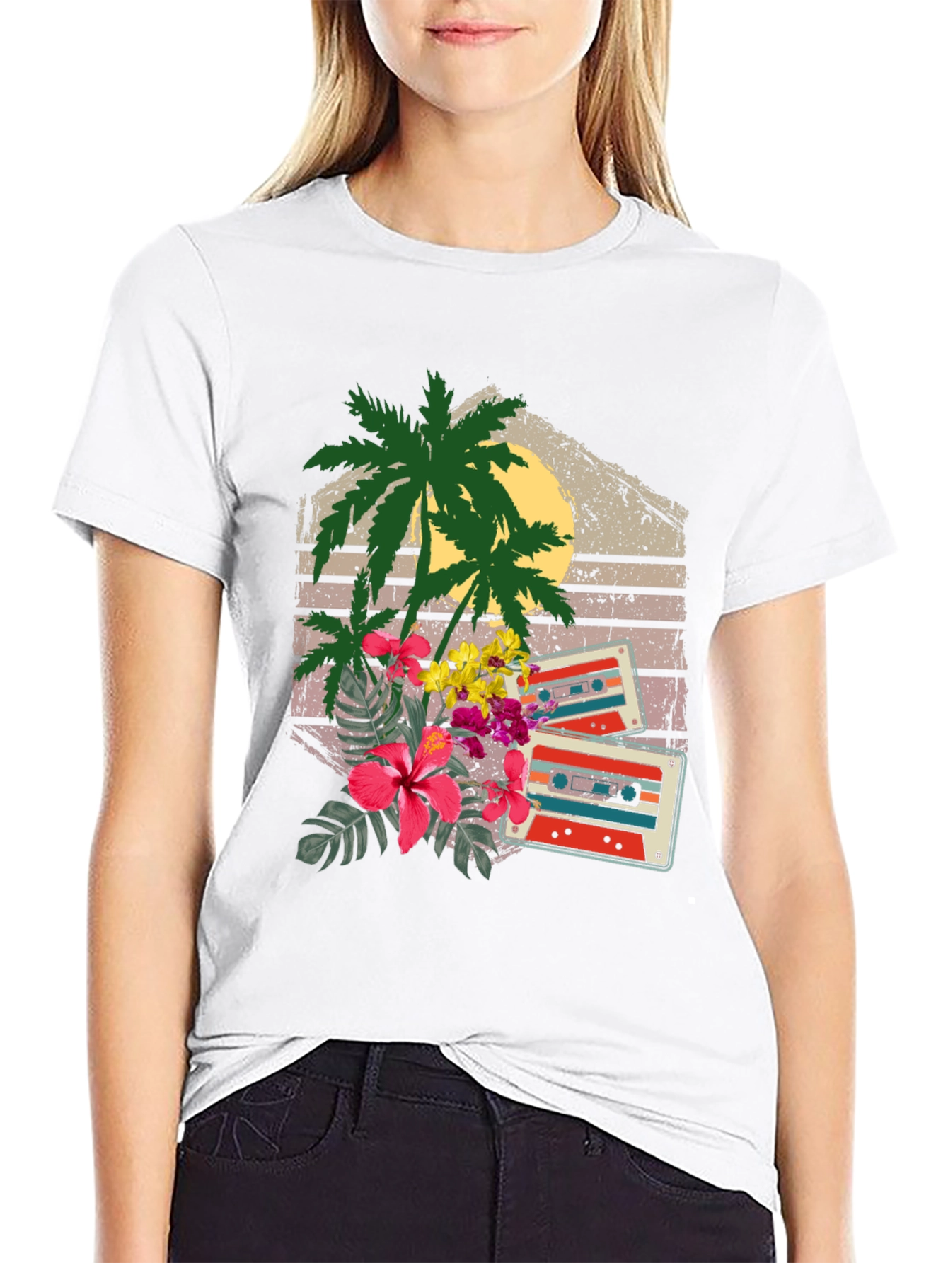 Retro Cassette & Palm Tree Graphic Tee