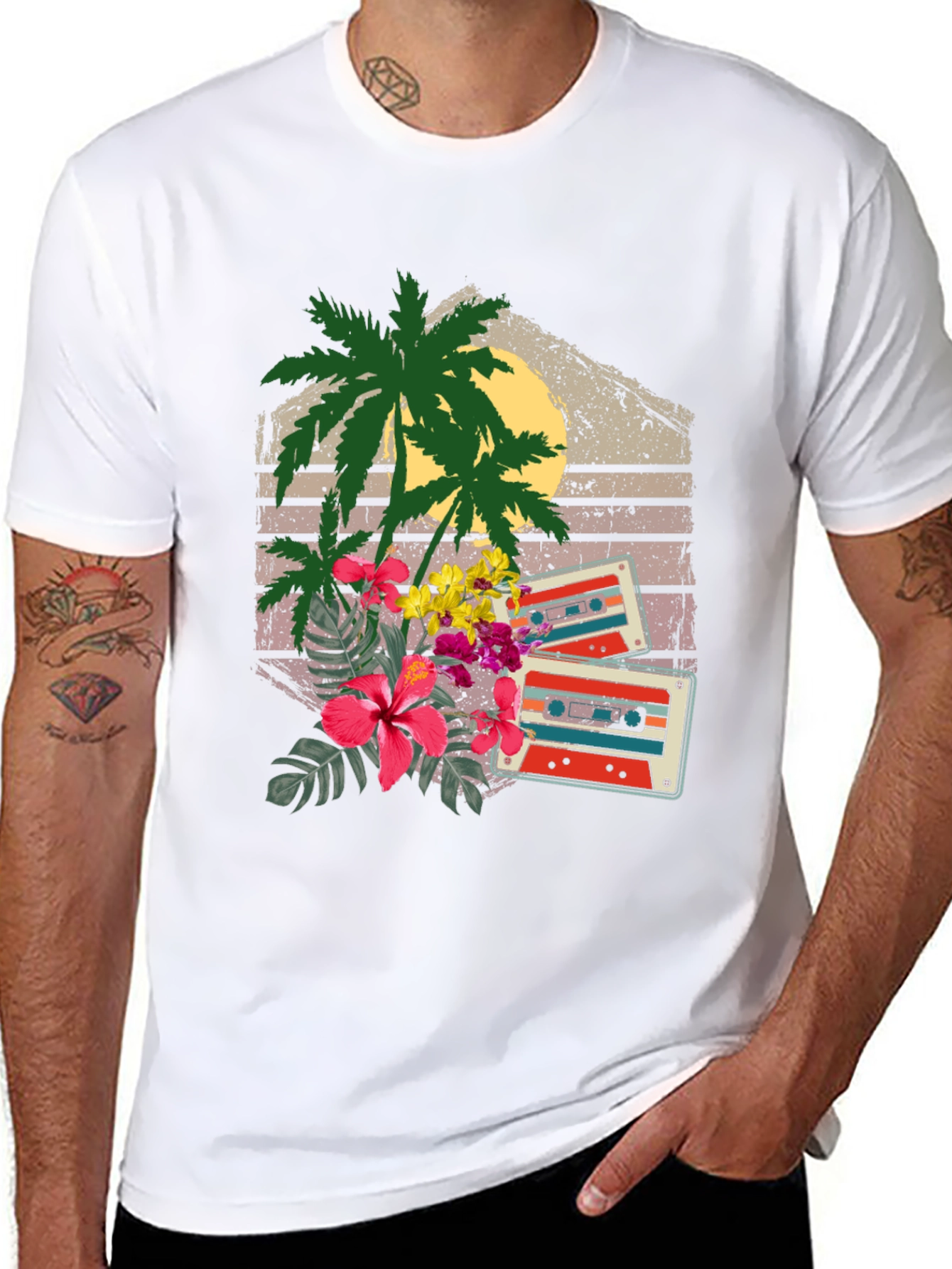 Retro Cassette & Palm Tree Graphic Tee