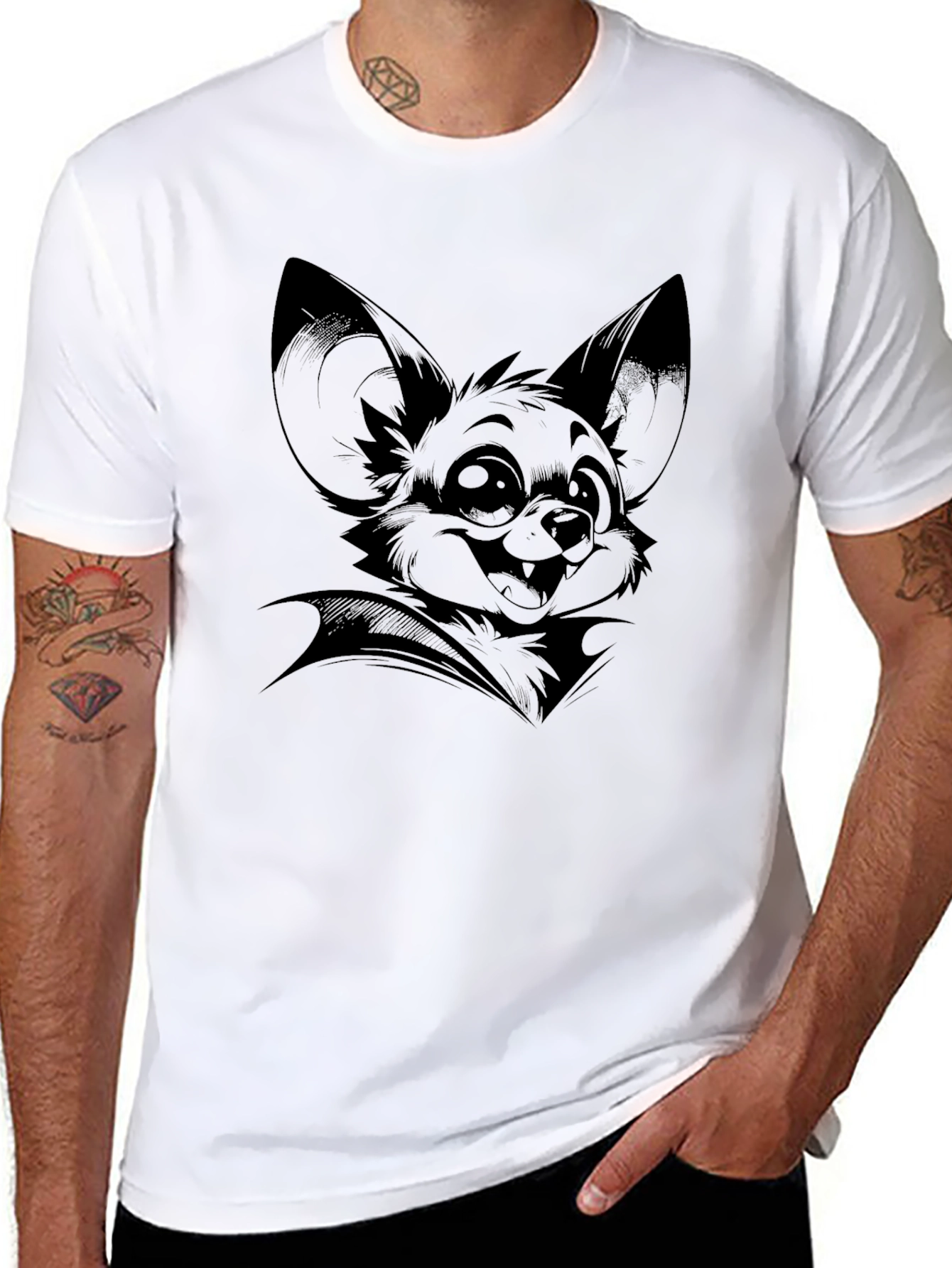 Cartoon Bat Graphic Tee - Mens Black T-Shirt