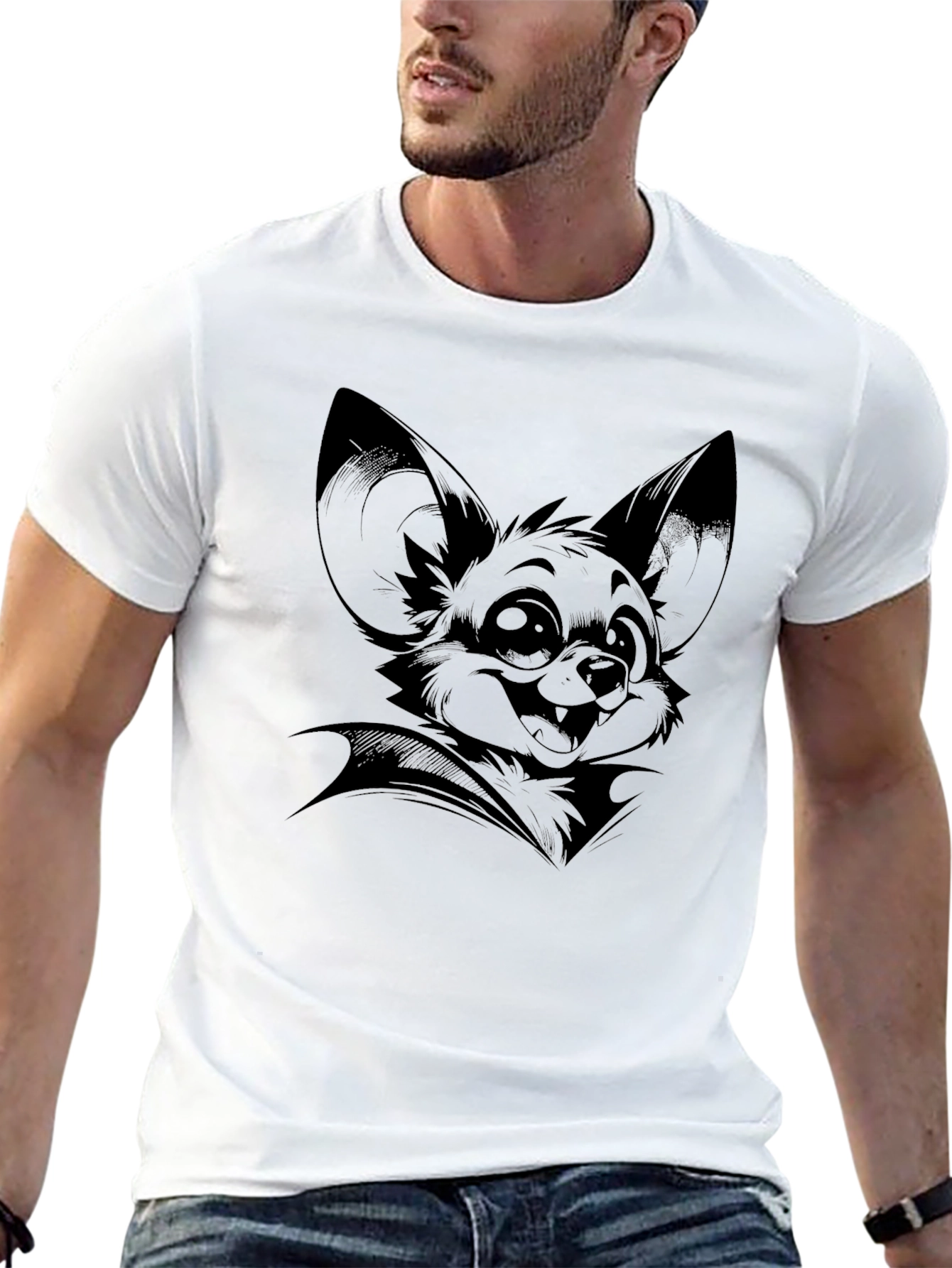 Cartoon Bat Graphic Tee - Mens Black T-Shirt