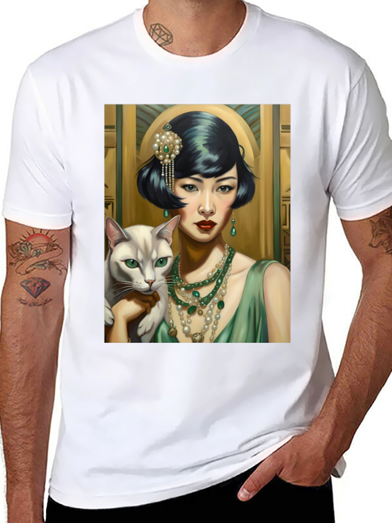 Art Deco Woman & Cat Graphic Tee