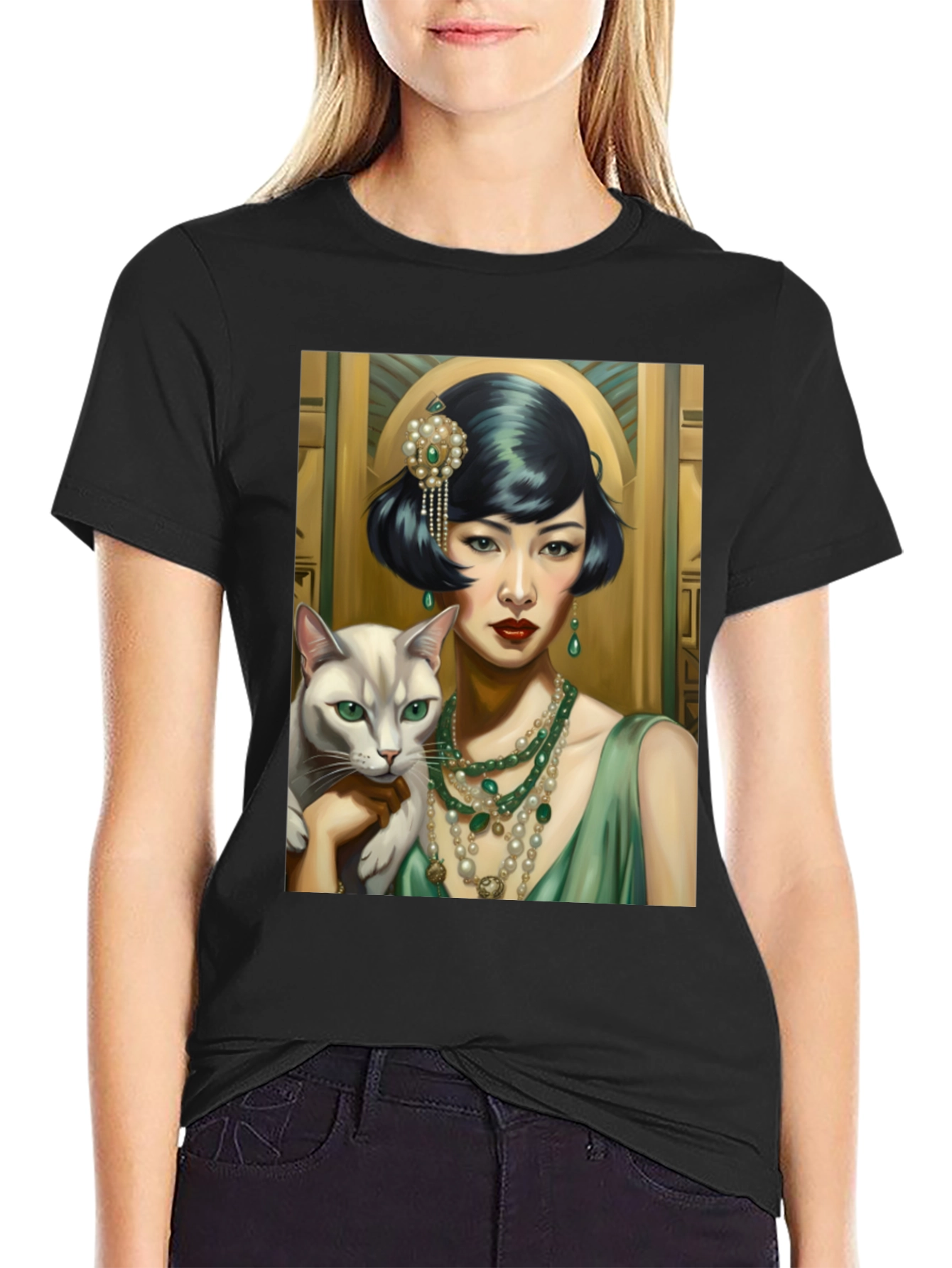 Art Deco Woman & Cat Graphic Tee