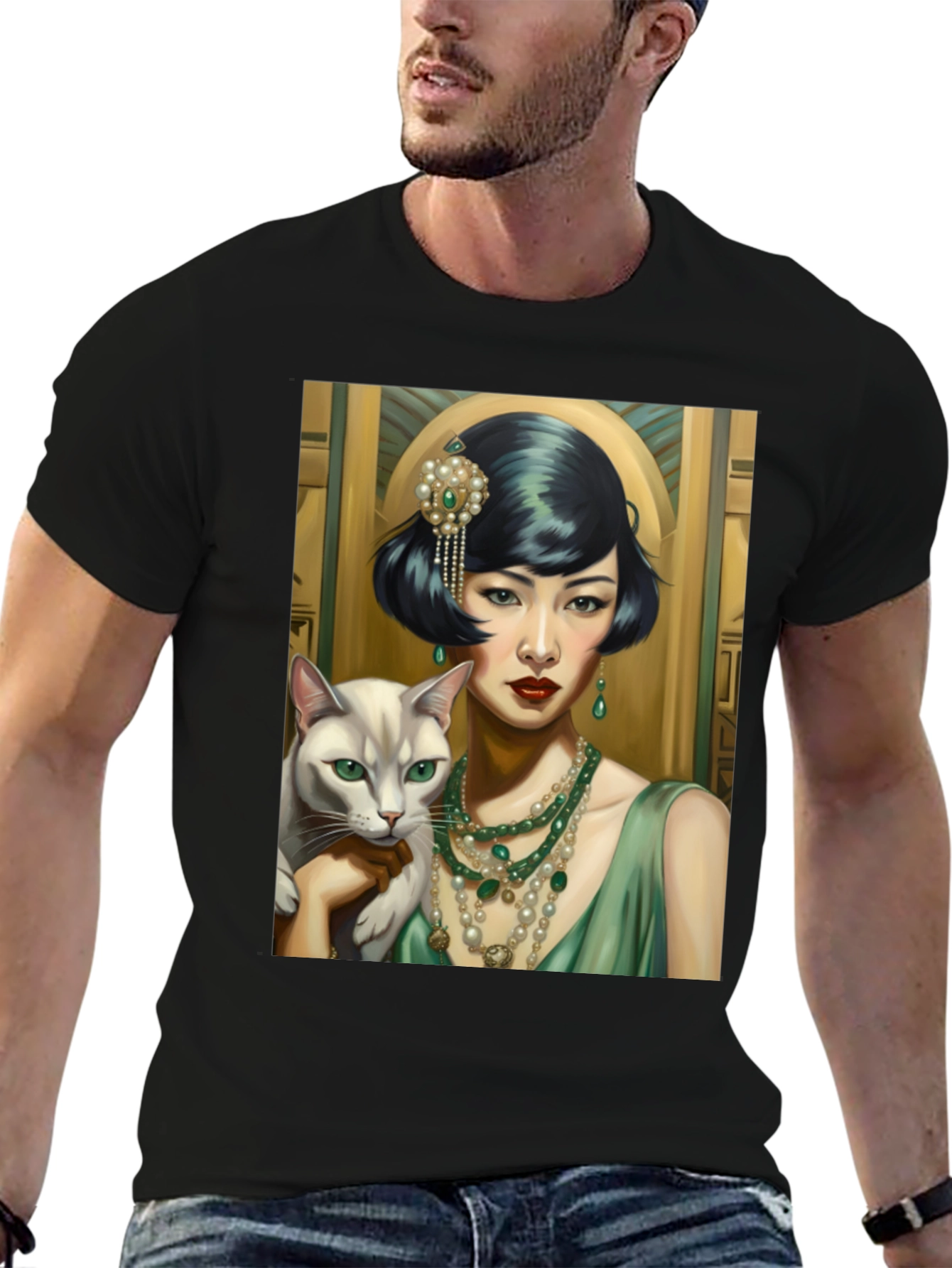 Art Deco Woman & Cat Graphic Tee
