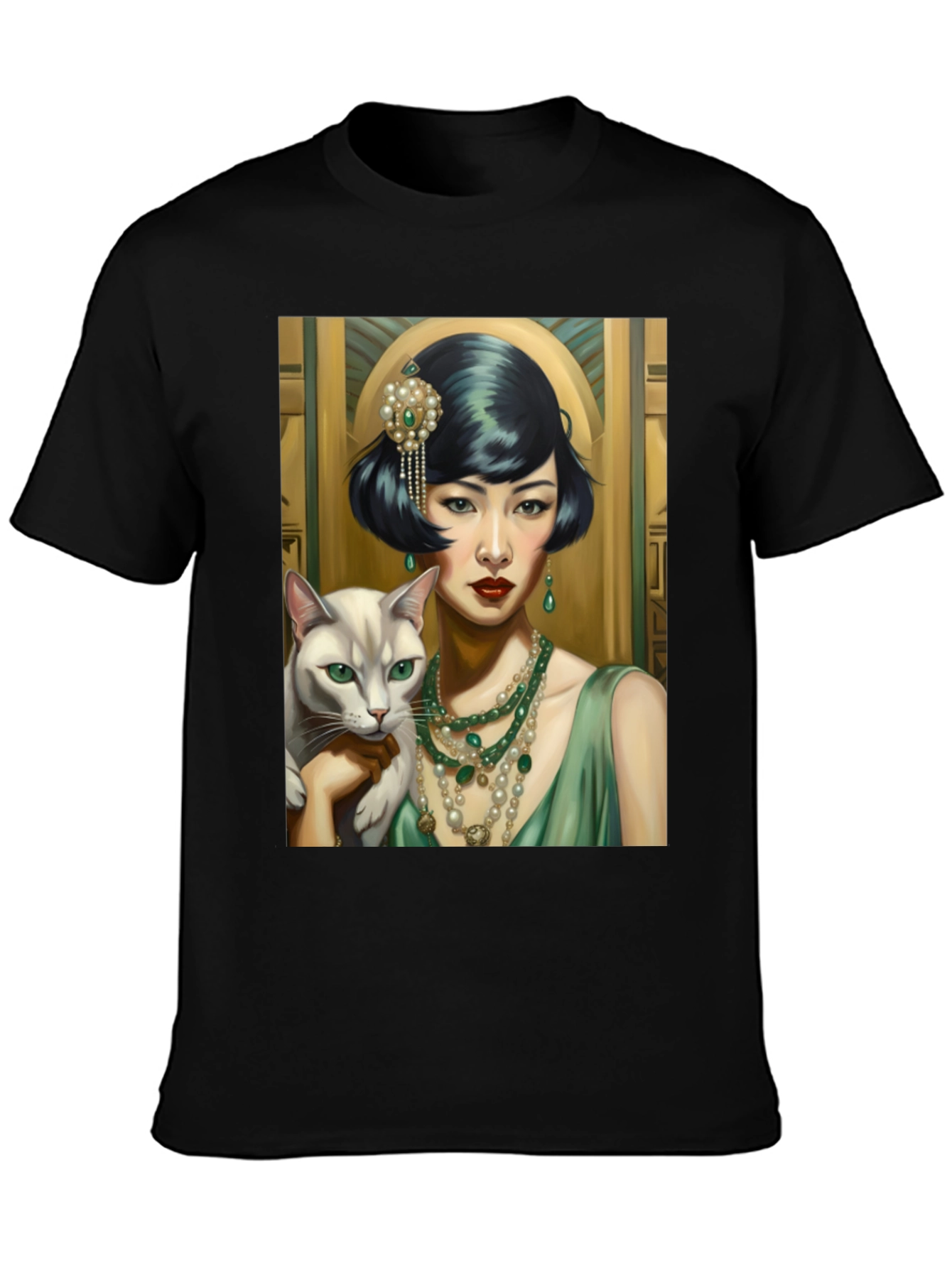 Art Deco Woman & Cat Graphic Tee