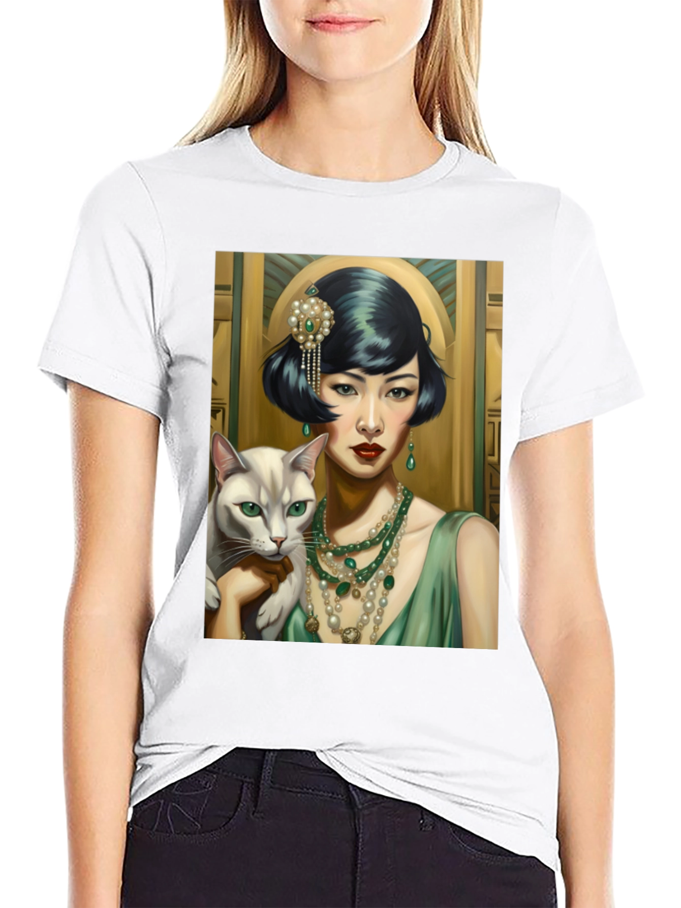 Art Deco Woman & Cat Graphic Tee