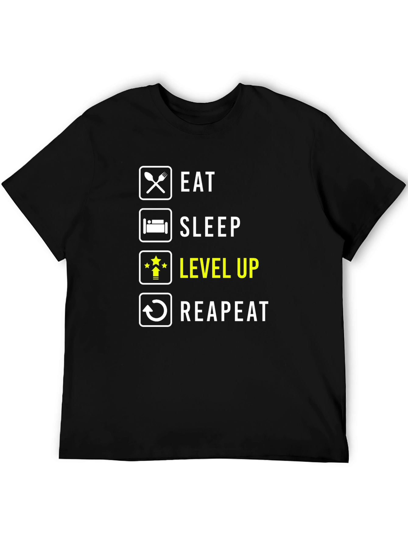 Eat Sleep Level Up Repeat Black Graphic Tee