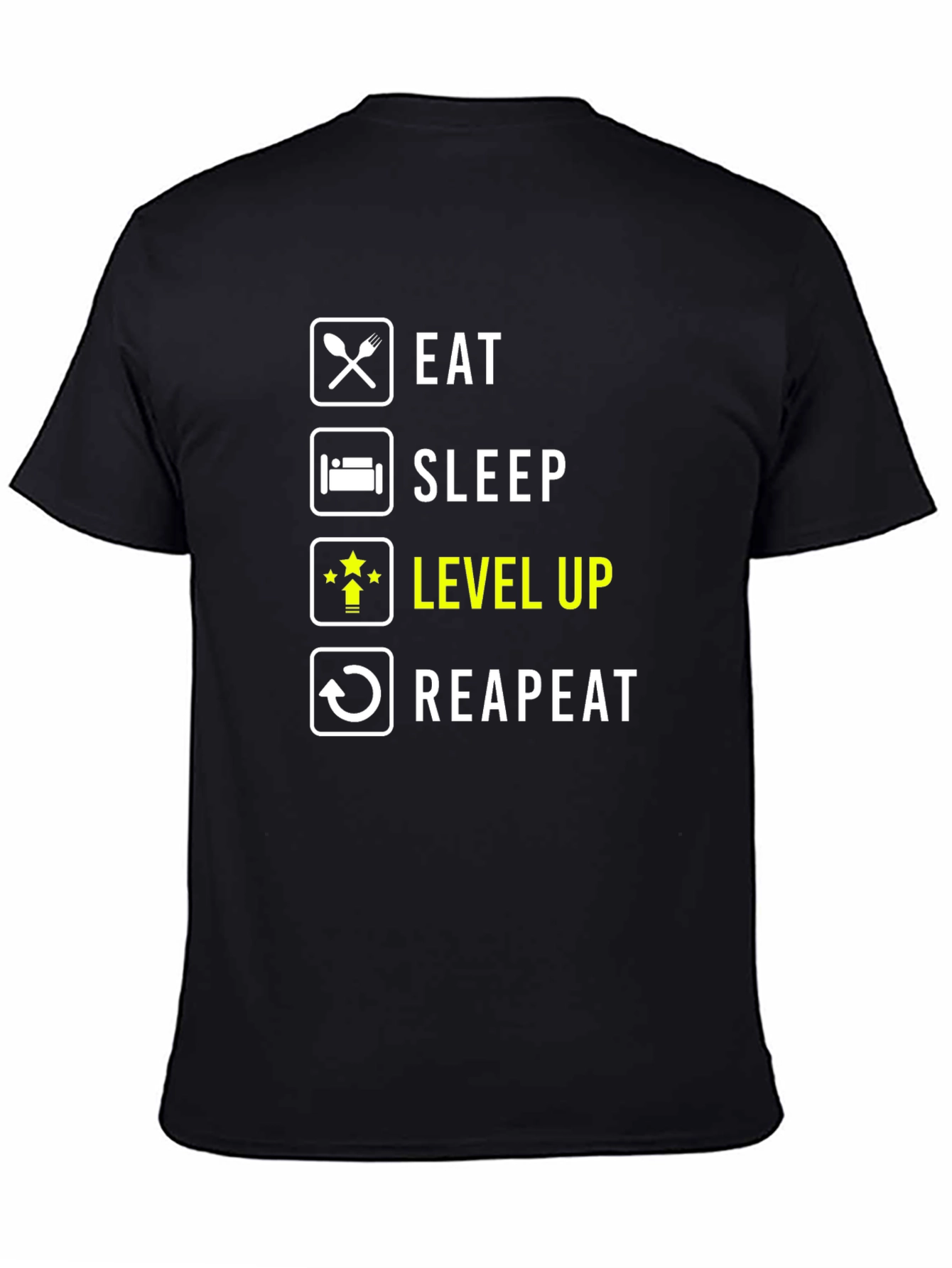 Eat Sleep Level Up Repeat Black Graphic Tee